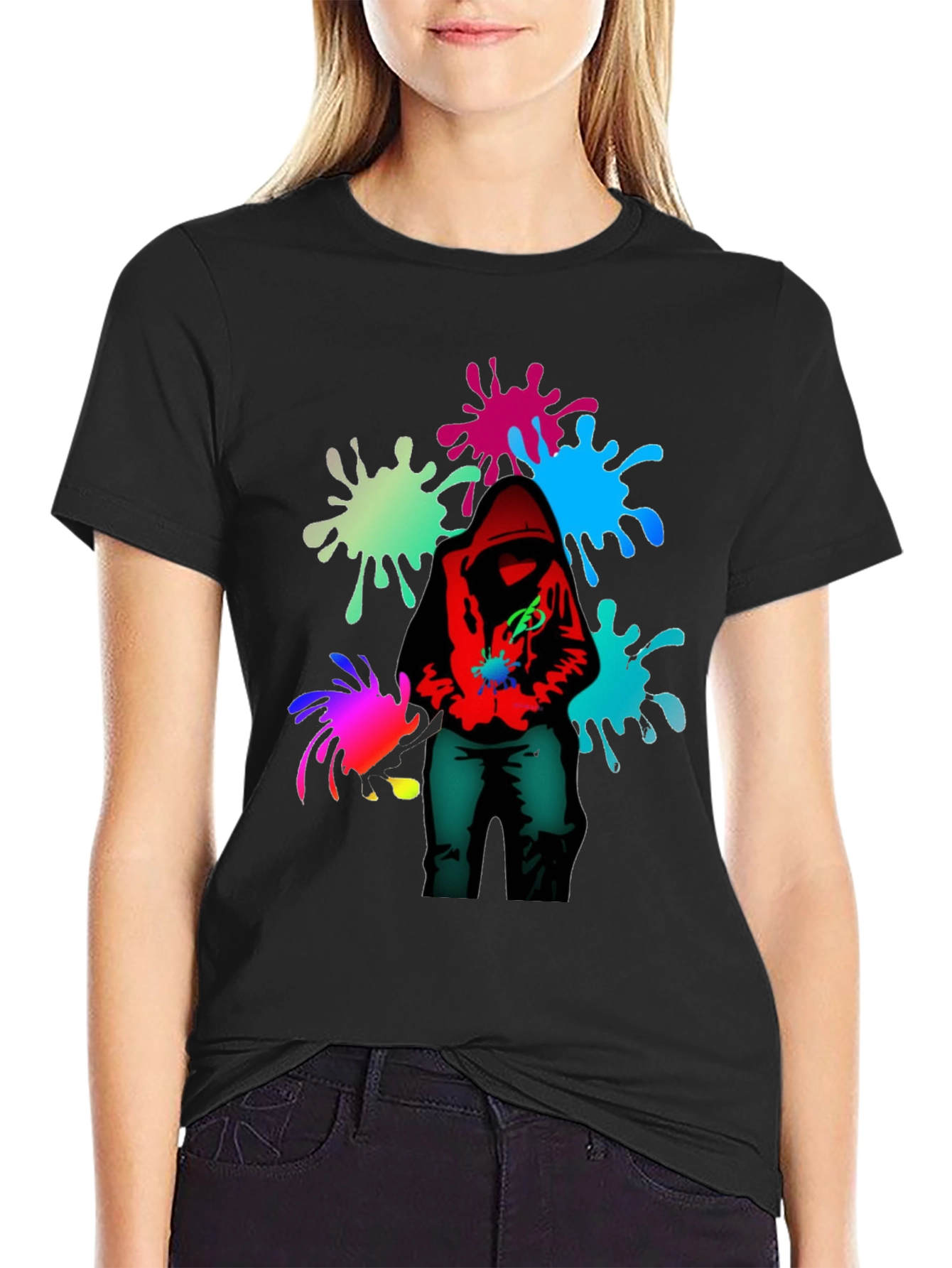 Hooded Graffiti Splatter T-Shirt - Edgy Street Style