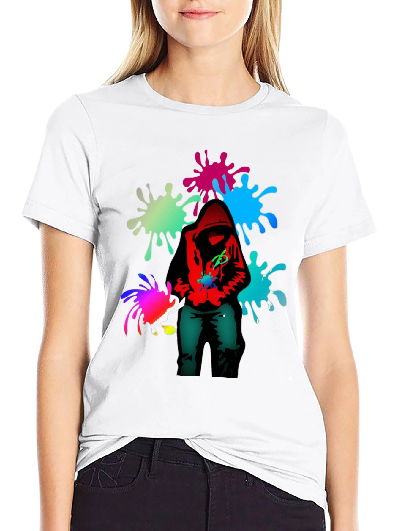 Hooded Graffiti Splatter T-Shirt - Edgy Street Style