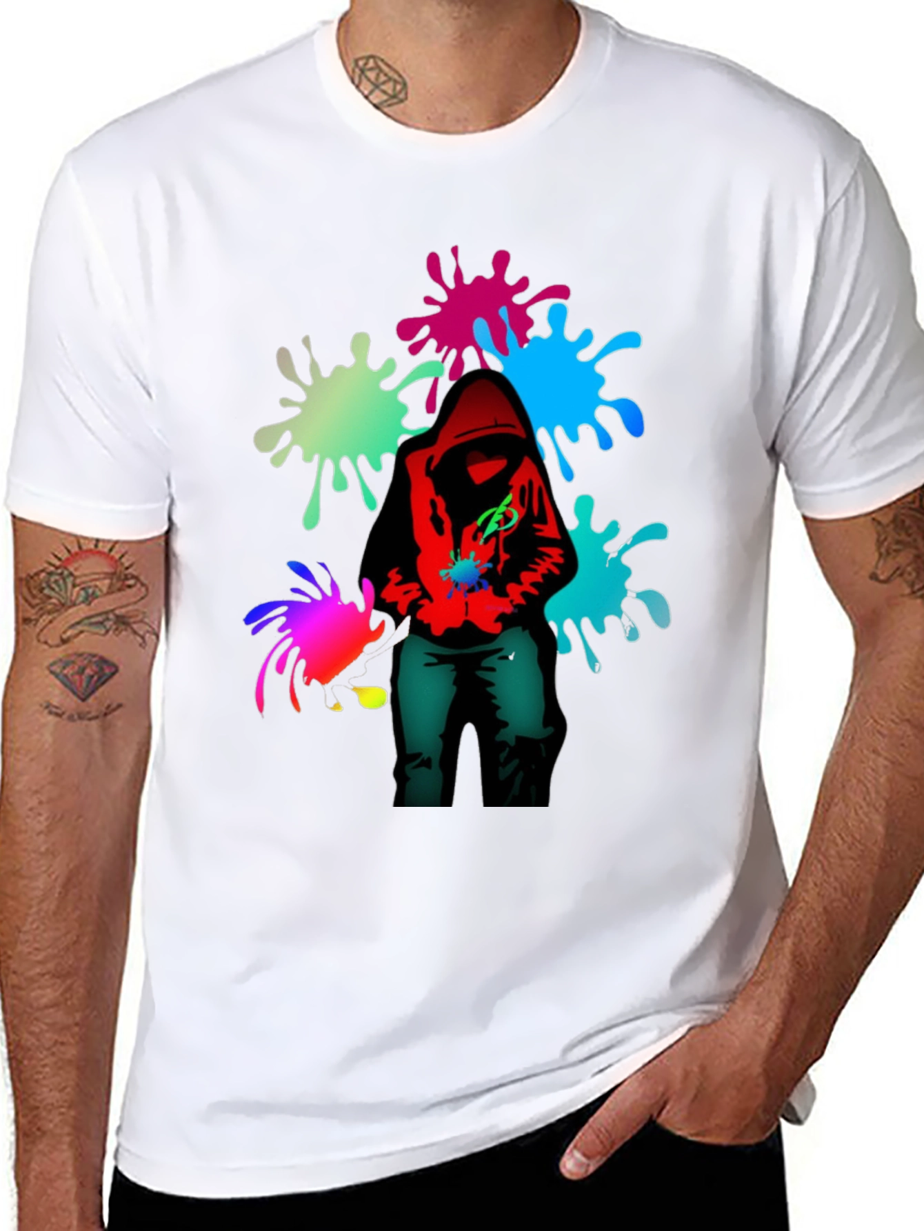 Hooded Graffiti Splatter T-Shirt - Edgy Street Style
