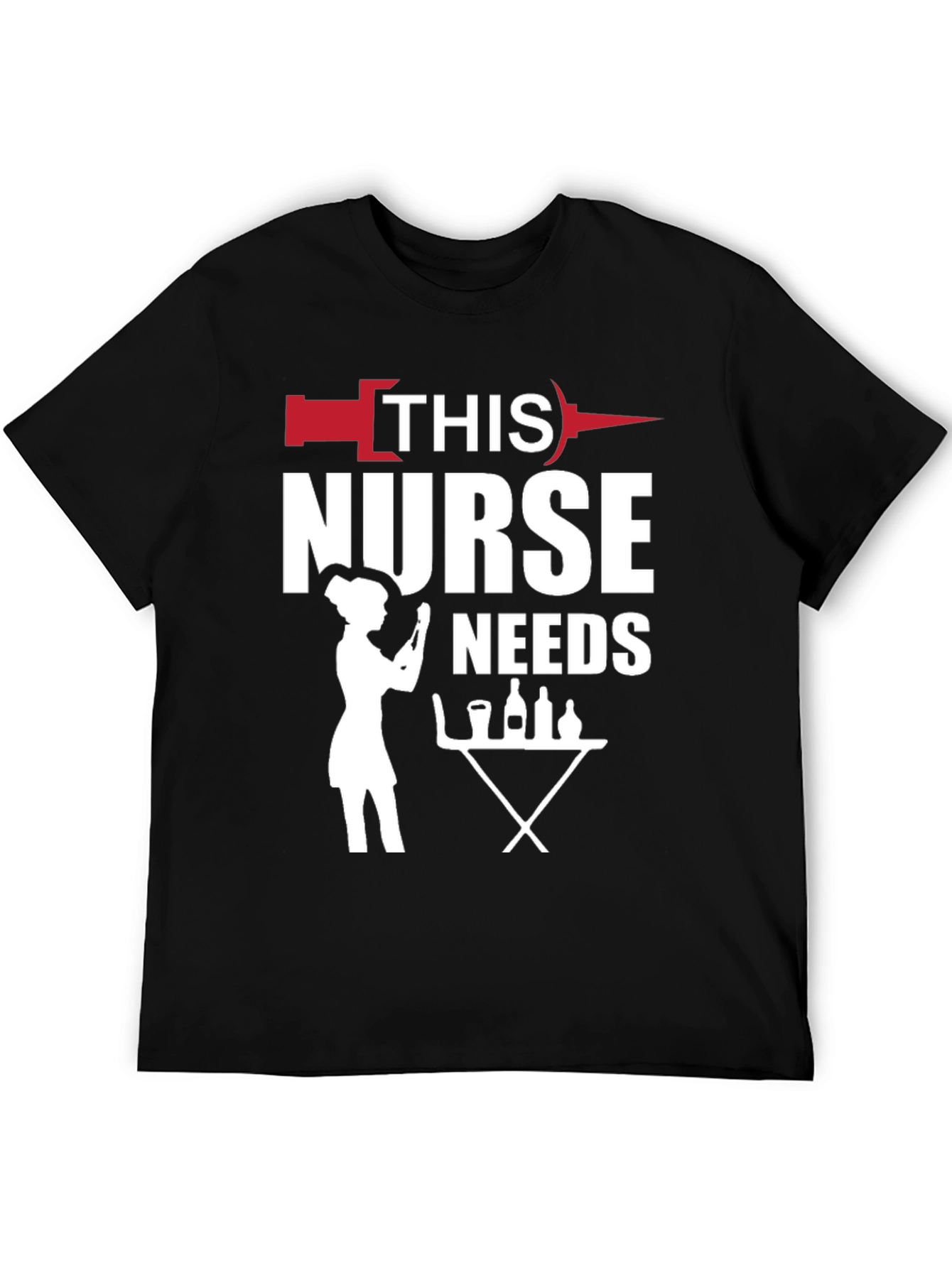 Humorous Nurse Needs Wine T-Shirt - Black