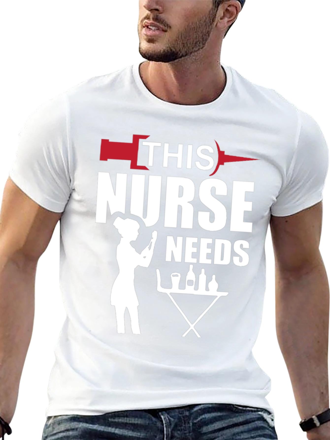 Humorous Nurse Needs Wine T-Shirt - Black