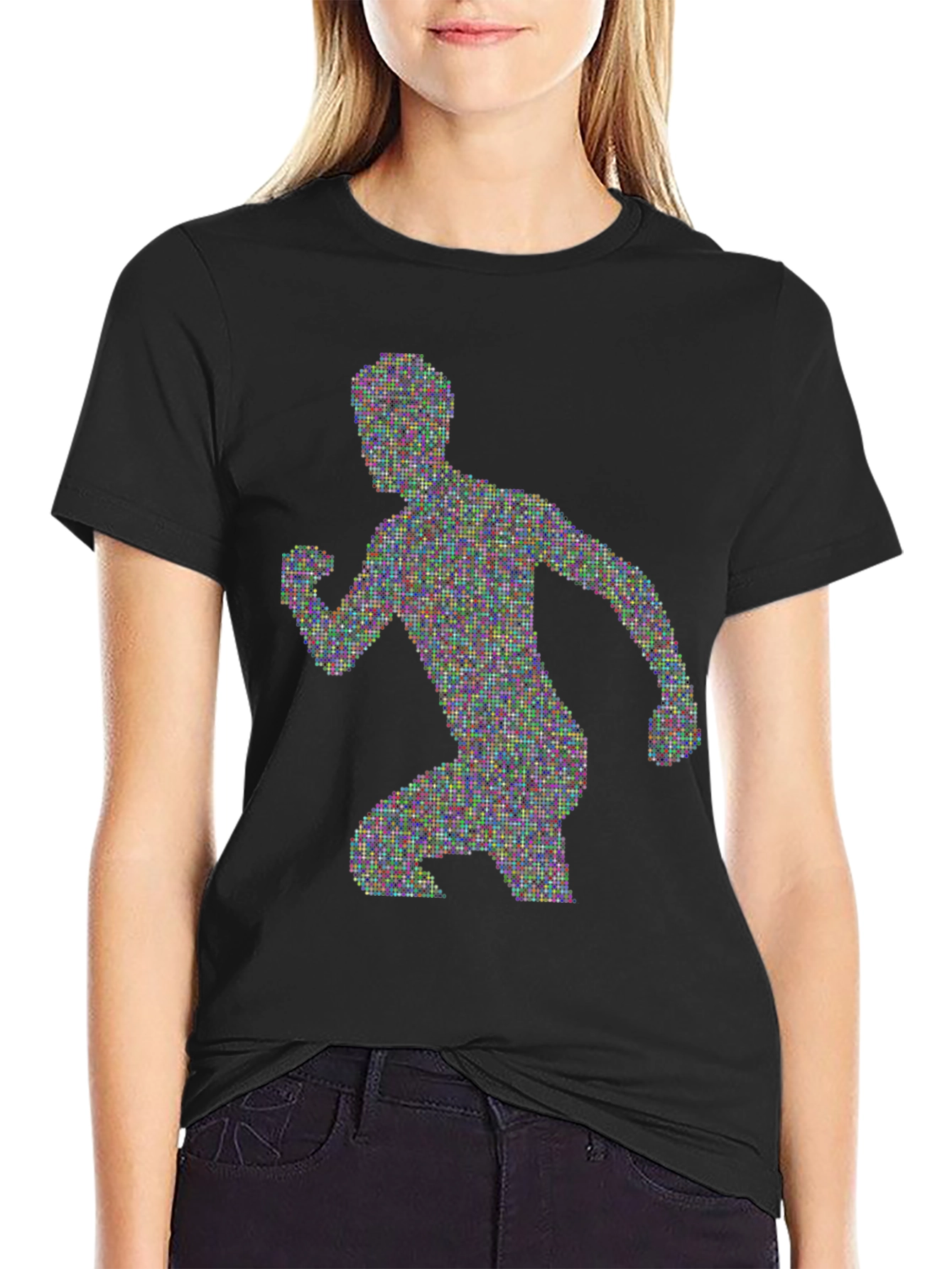 Pixelated Runner Graphic Tee - Black Cotton T-Shirt