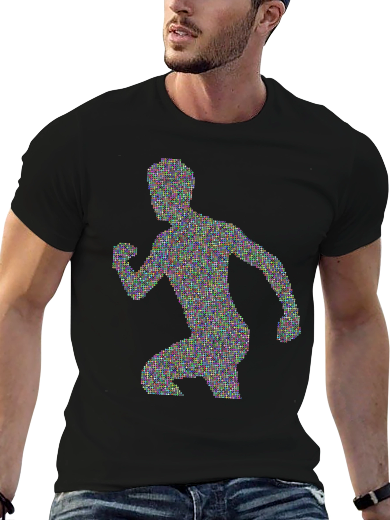 Pixelated Runner Graphic Tee - Black Cotton T-Shirt