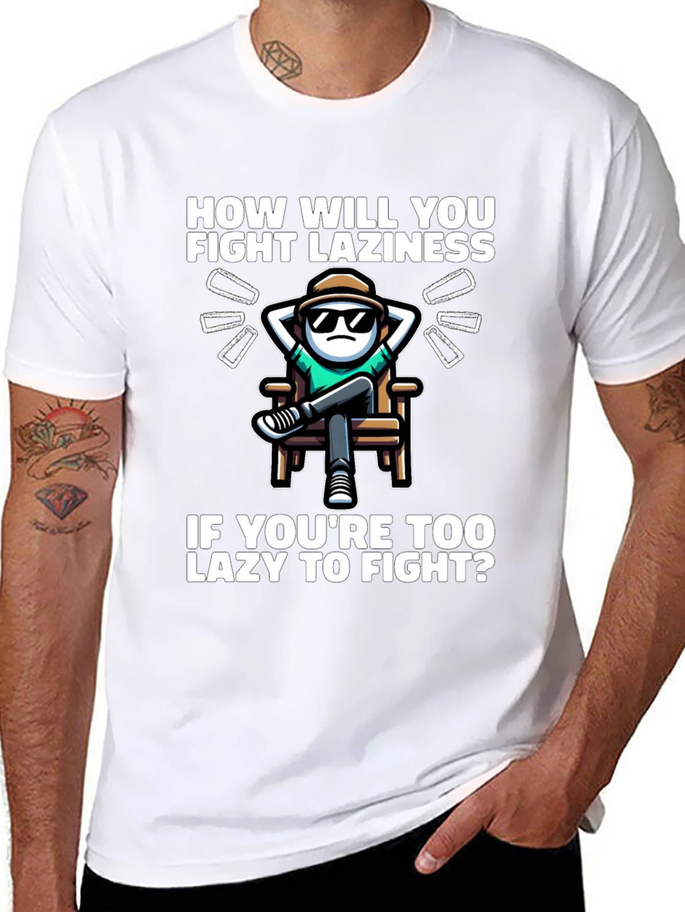 Fight Laziness Funny Graphic T-Shirt