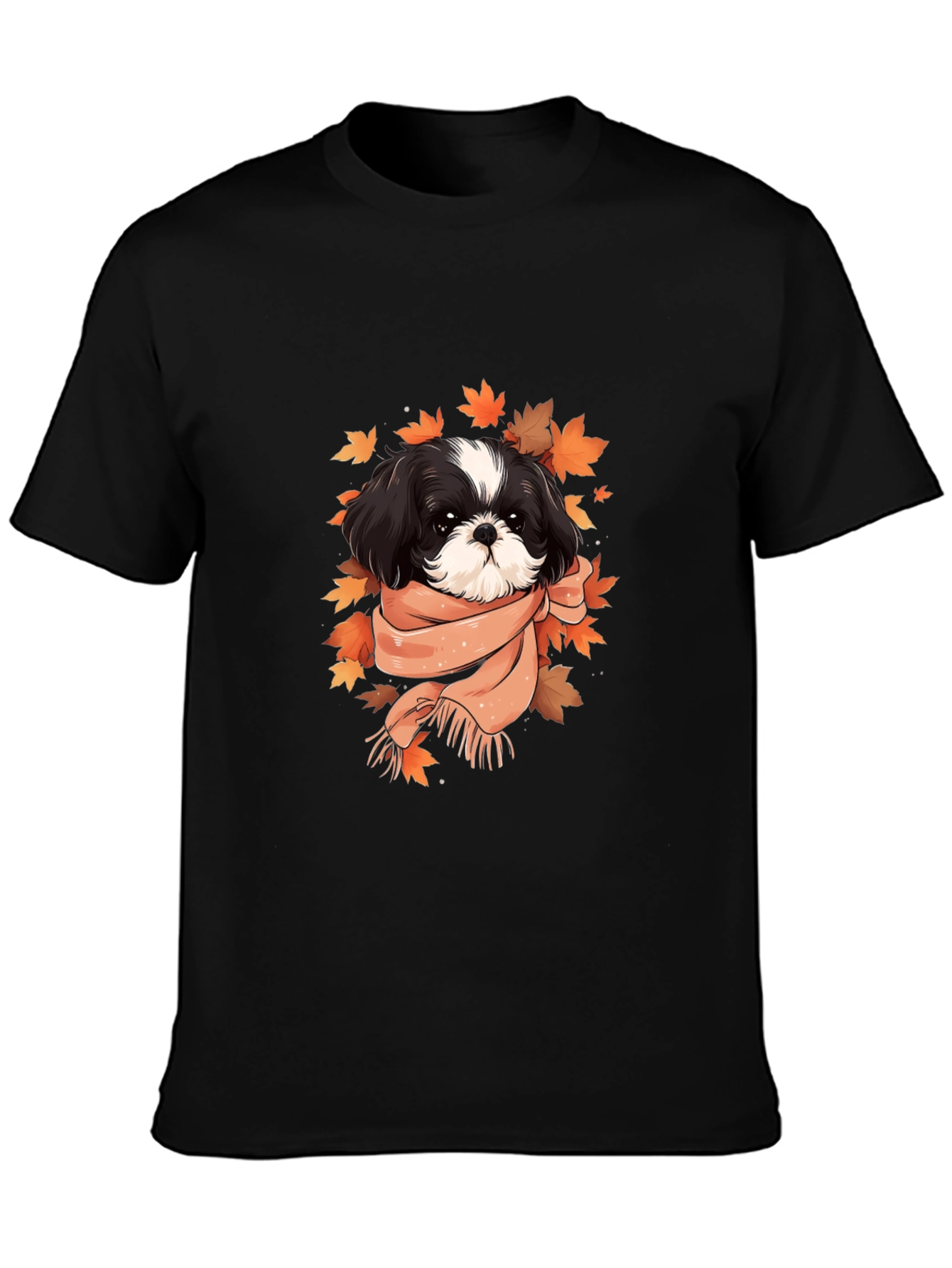 Dog With Scarf Graphic Tee - Autumn Style