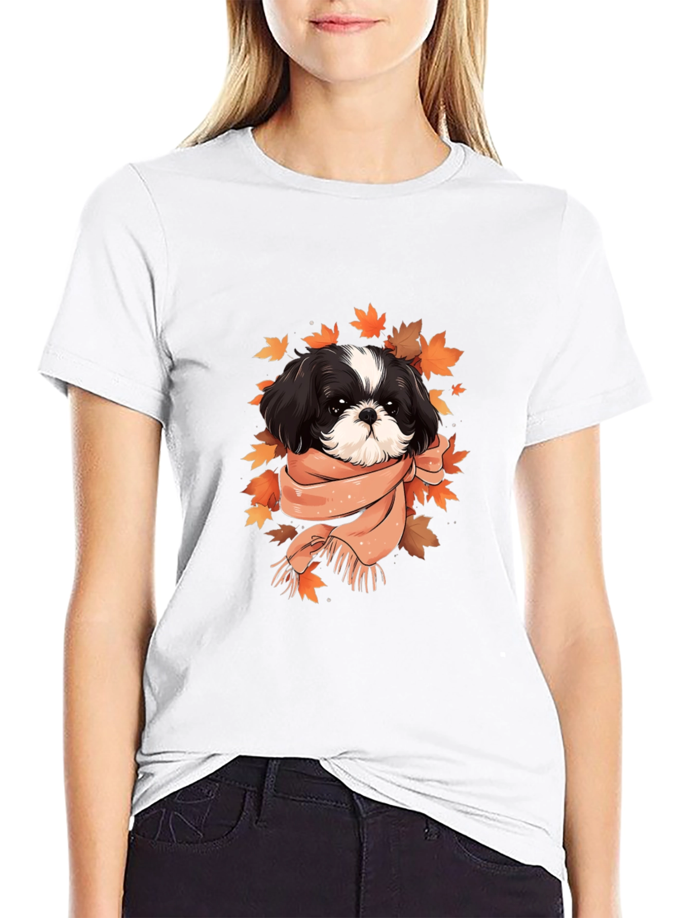 Dog With Scarf Graphic Tee - Autumn Style