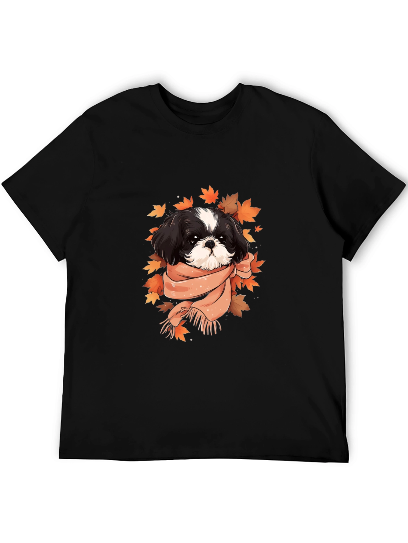 Dog With Scarf Graphic Tee - Autumn Style