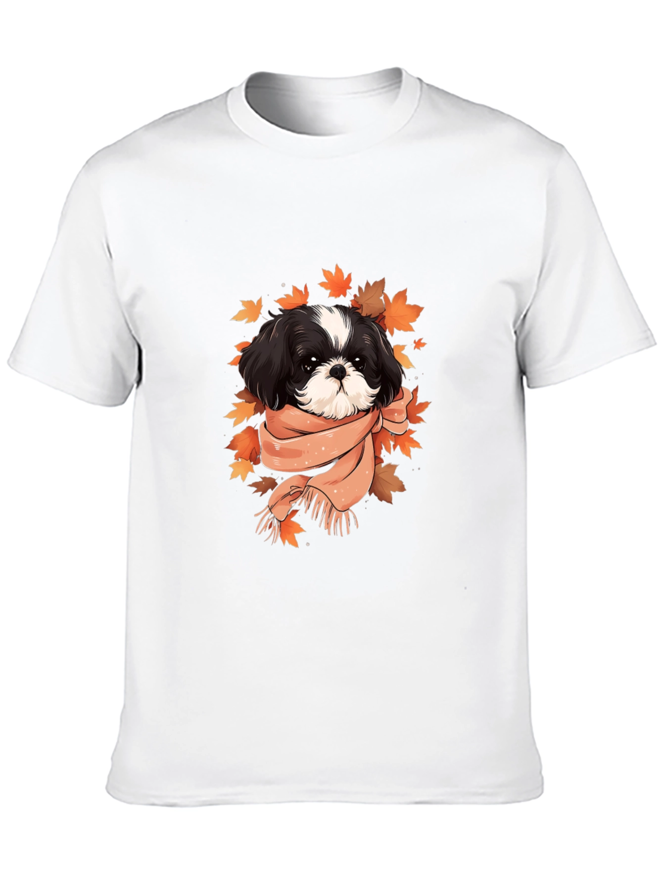 Dog With Scarf Graphic Tee - Autumn Style
