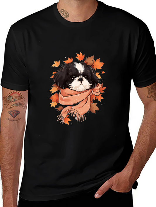 Dog With Scarf Graphic Tee - Autumn Style