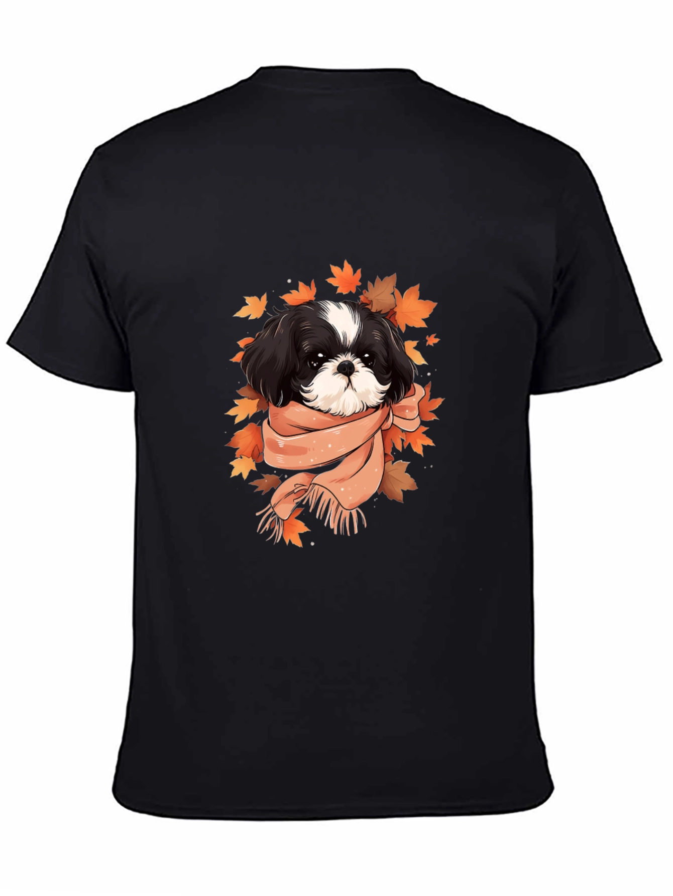 Dog With Scarf Graphic Tee - Autumn Style