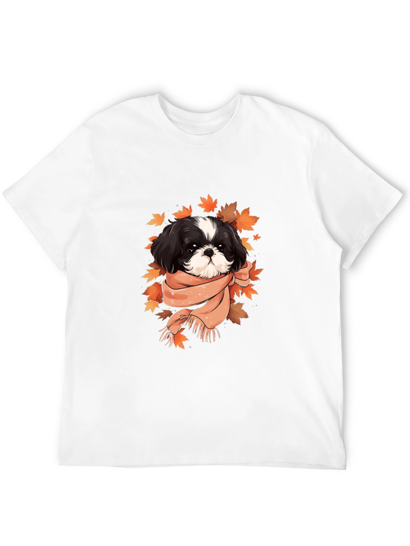 Dog With Scarf Graphic Tee - Autumn Style