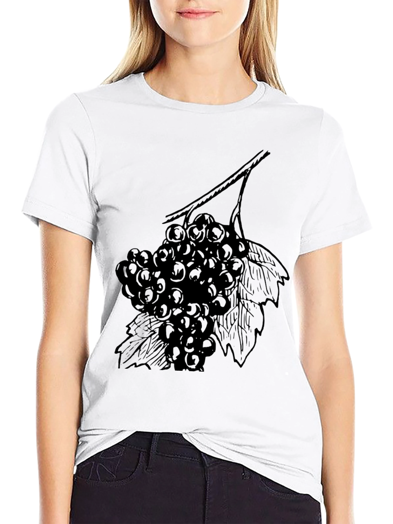 Black T-Shirt with Grape Vine Design