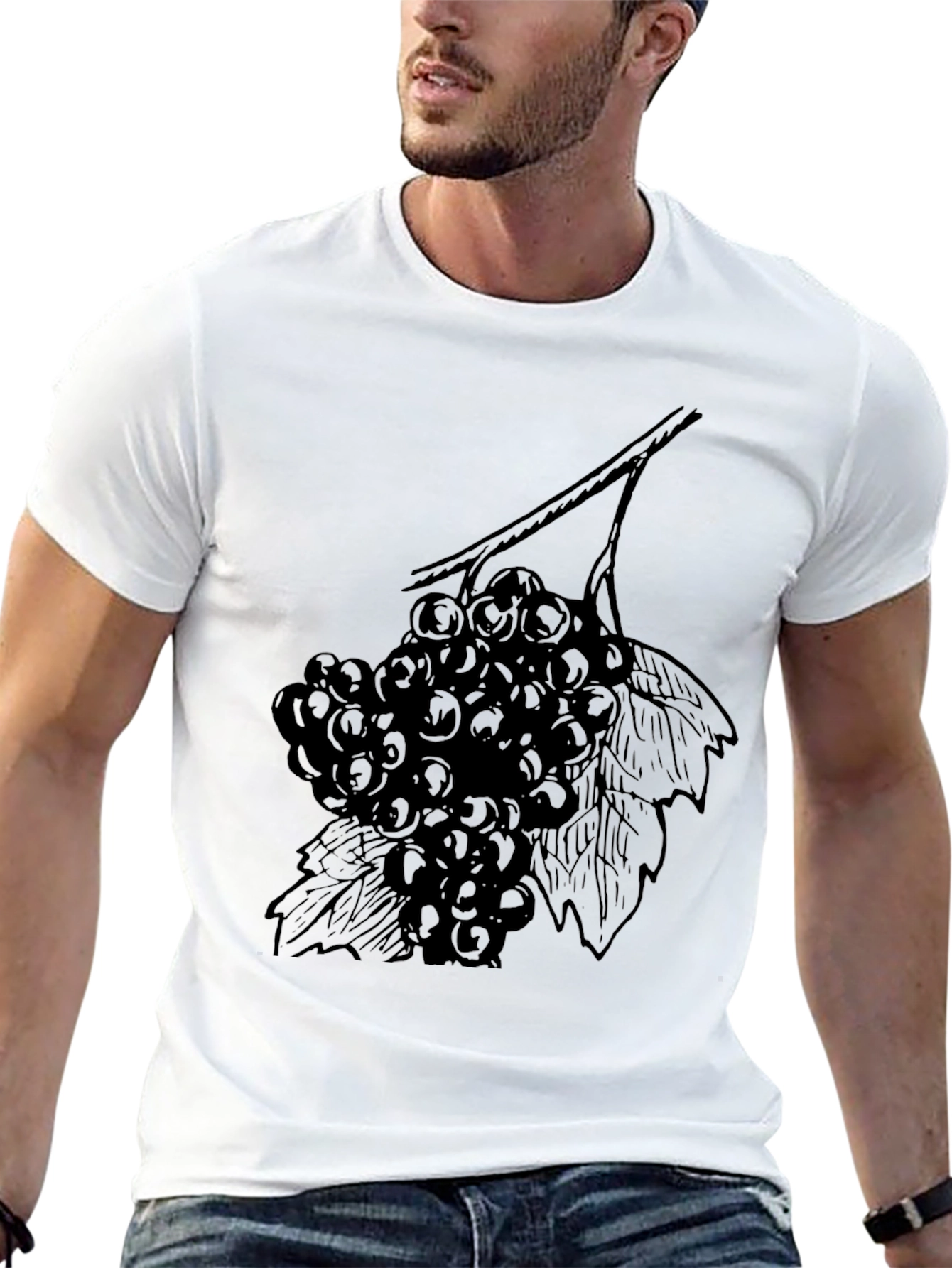 Black T-Shirt with Grape Vine Design