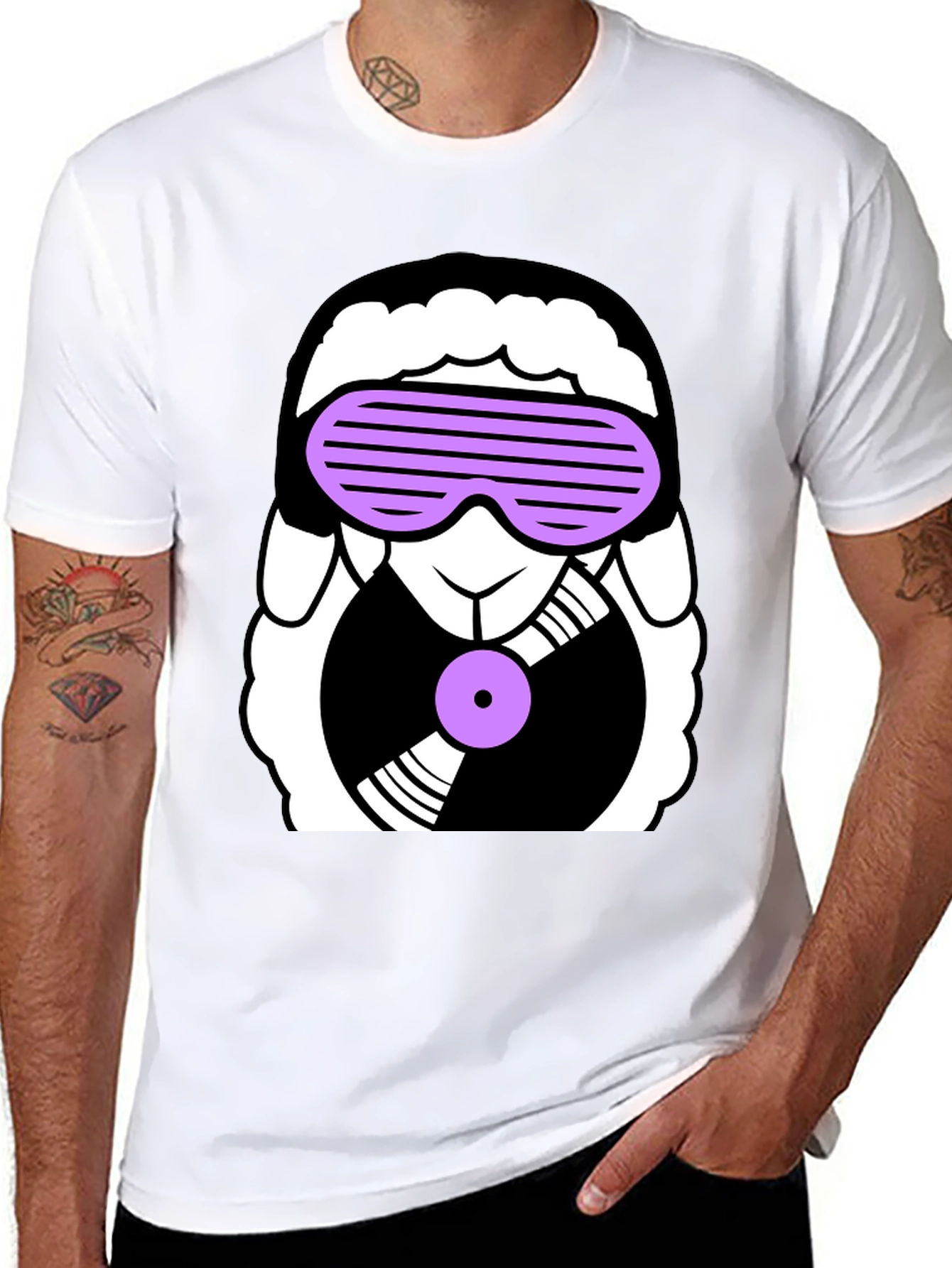 DJ Sheep Graphic Tee - Black Cotton T-Shirt