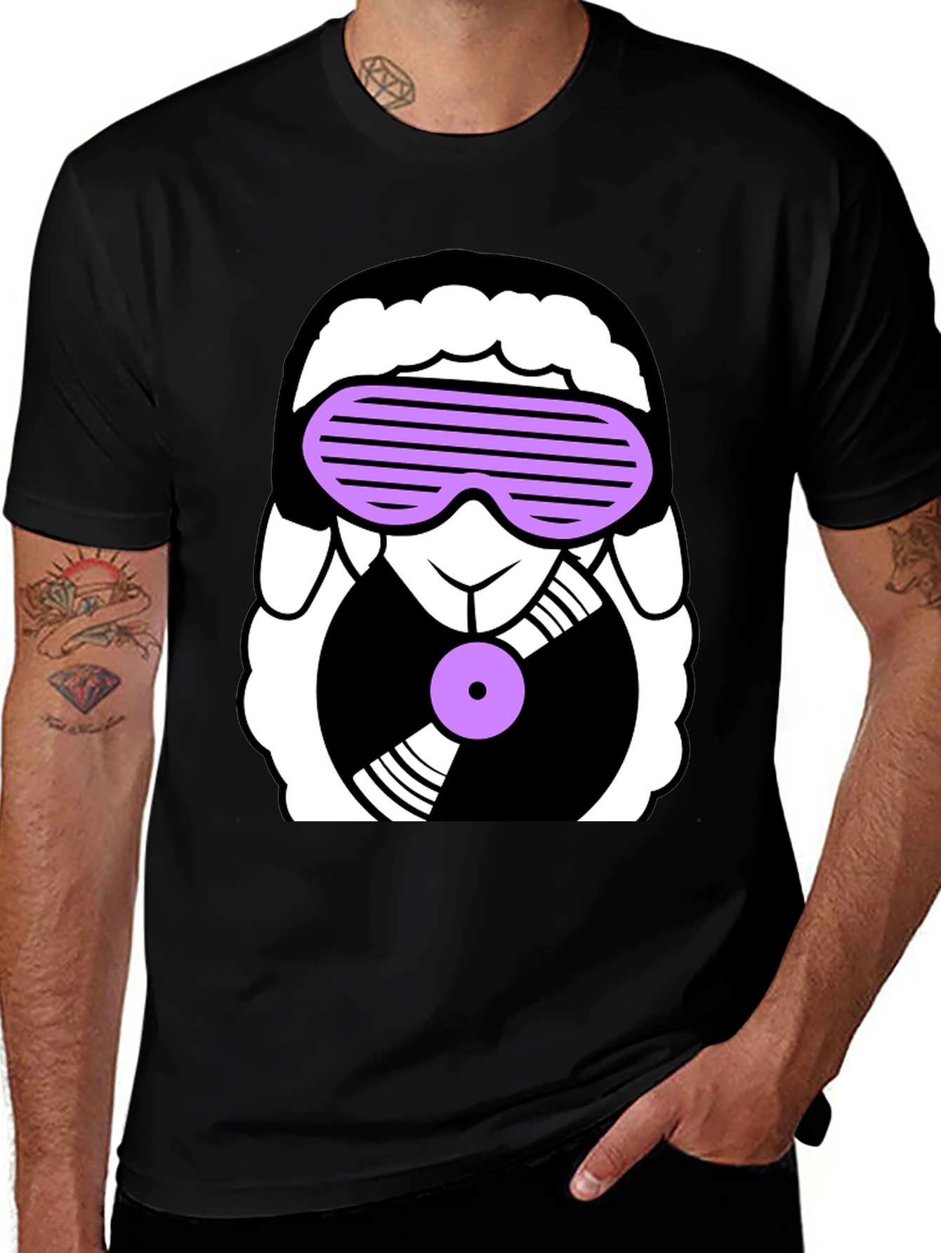 DJ Sheep Graphic Tee - Black Cotton T-Shirt