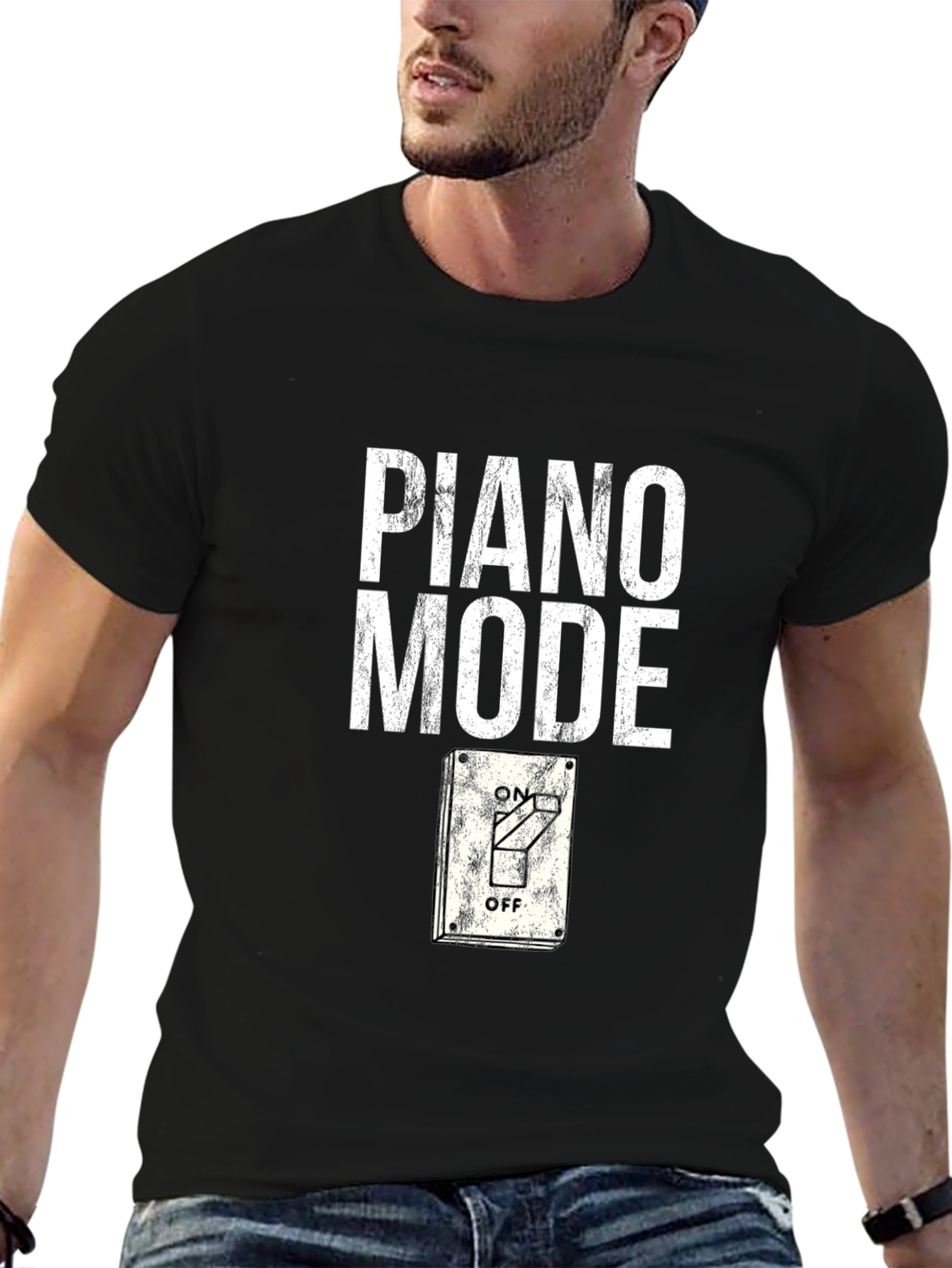 Piano Mode On/Off Graphic Tee - Music Lover T-Shirt