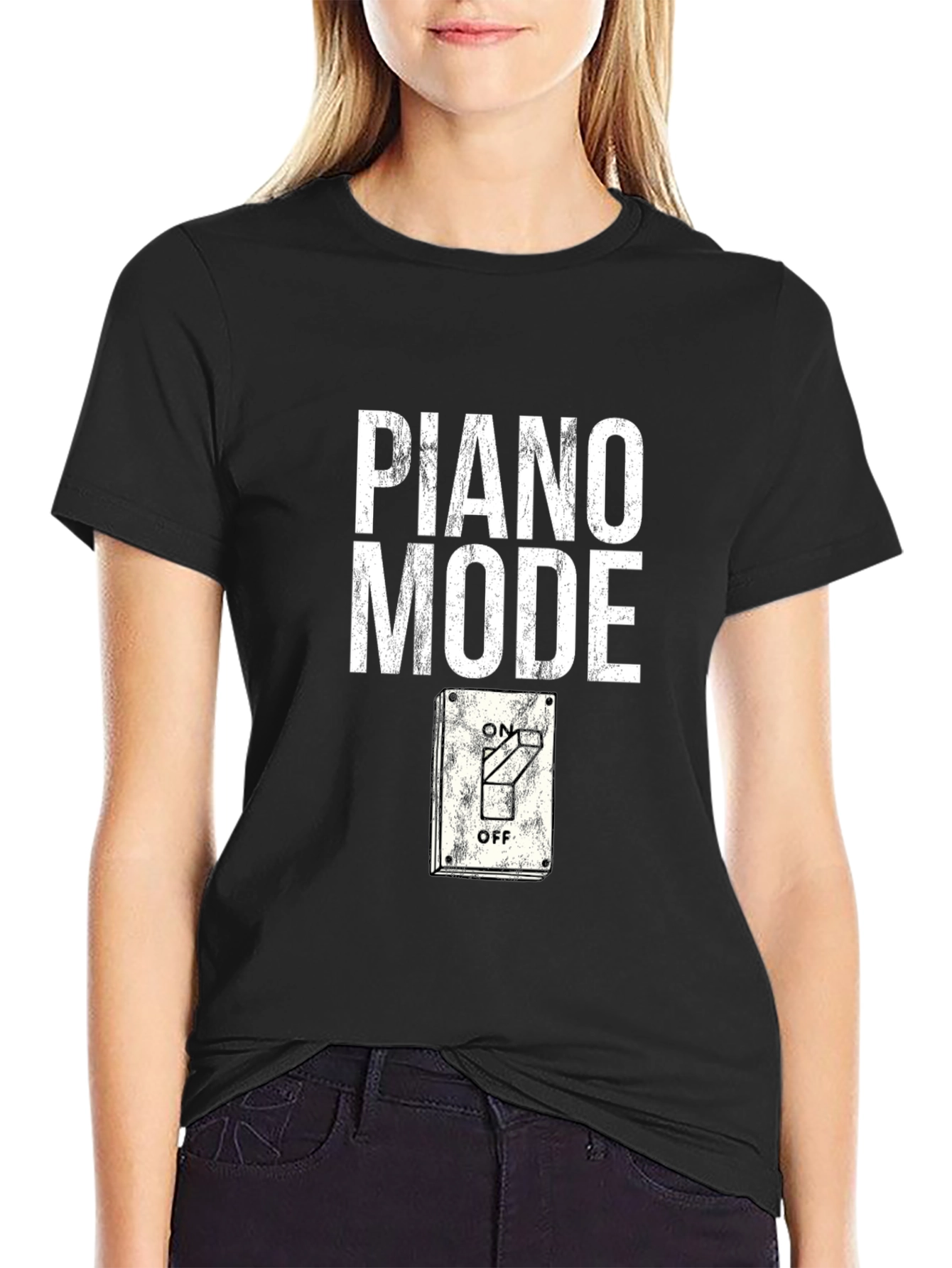 Piano Mode On/Off Graphic Tee - Music Lover T-Shirt