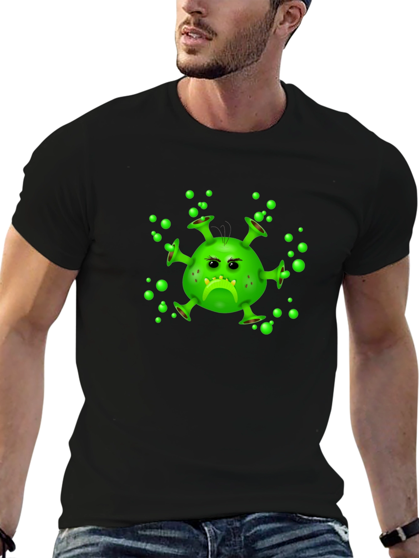 Funny Grumpy Virus Graphic Black T-Shirt