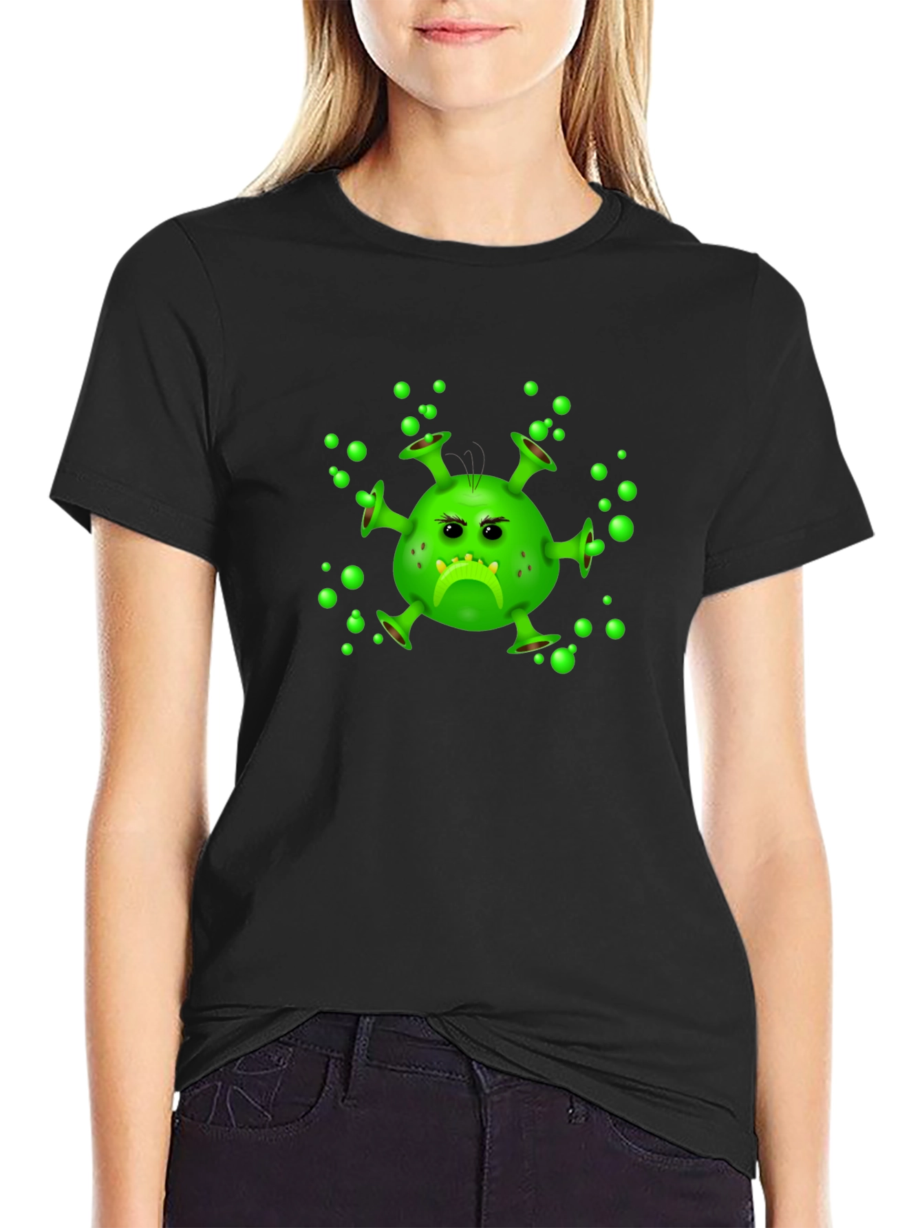 Funny Grumpy Virus Graphic Black T-Shirt