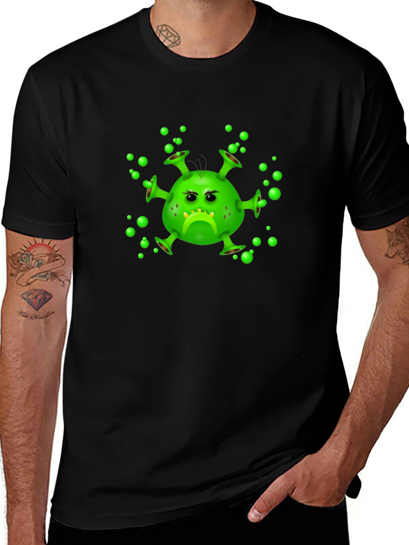 Funny Grumpy Virus Graphic Black T-Shirt