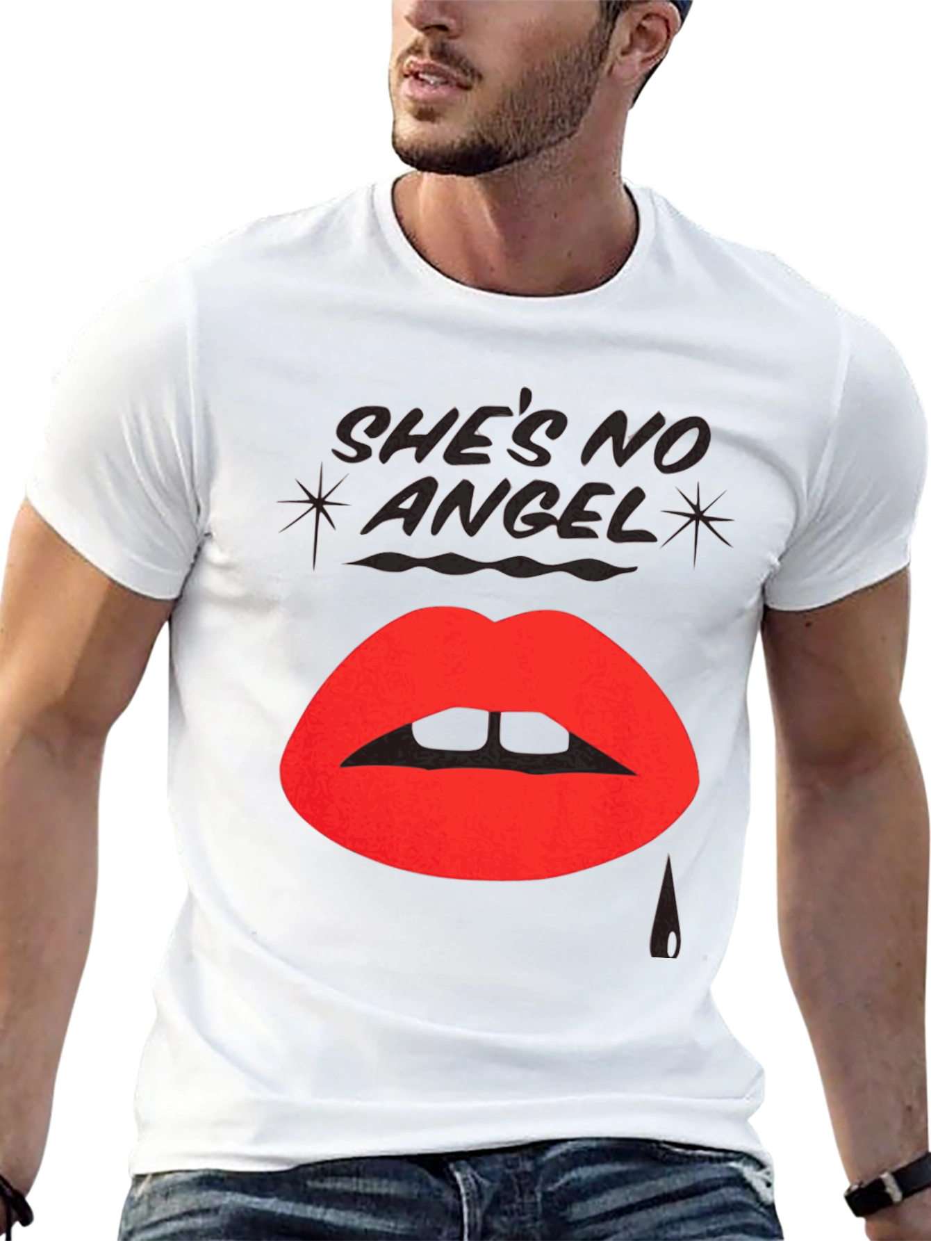 Shes No Angel Lip Print Black T-Shirt