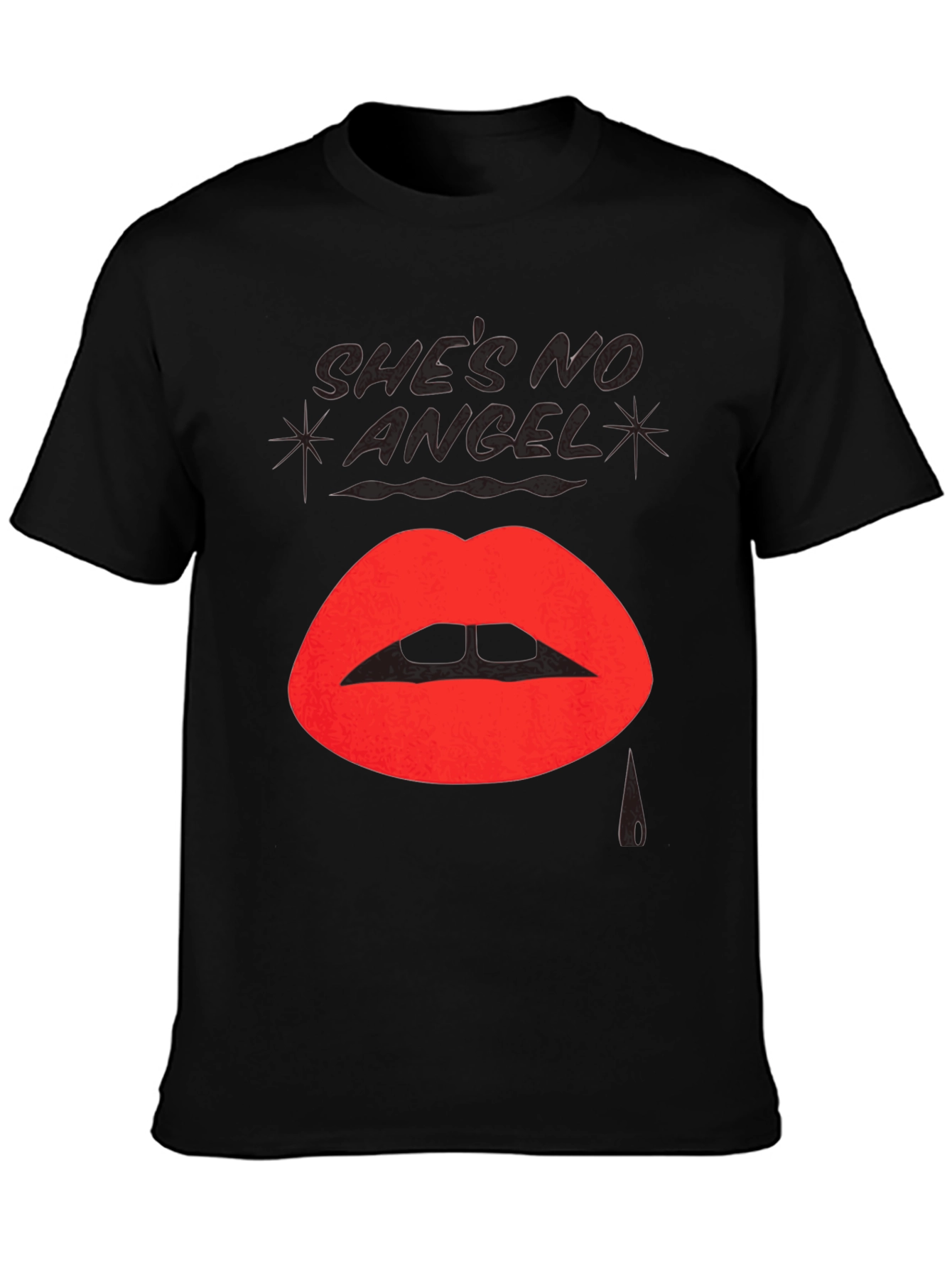 Shes No Angel Lip Print Black T-Shirt
