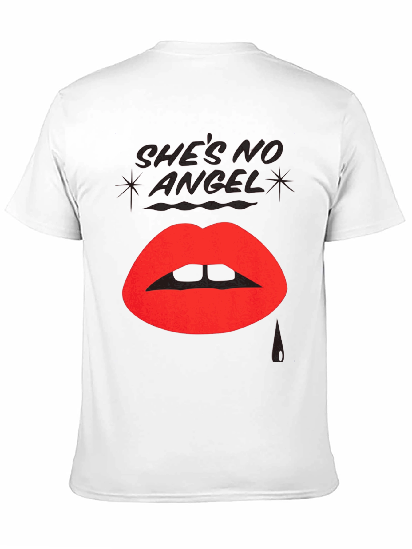 Shes No Angel Lip Print Black T-Shirt