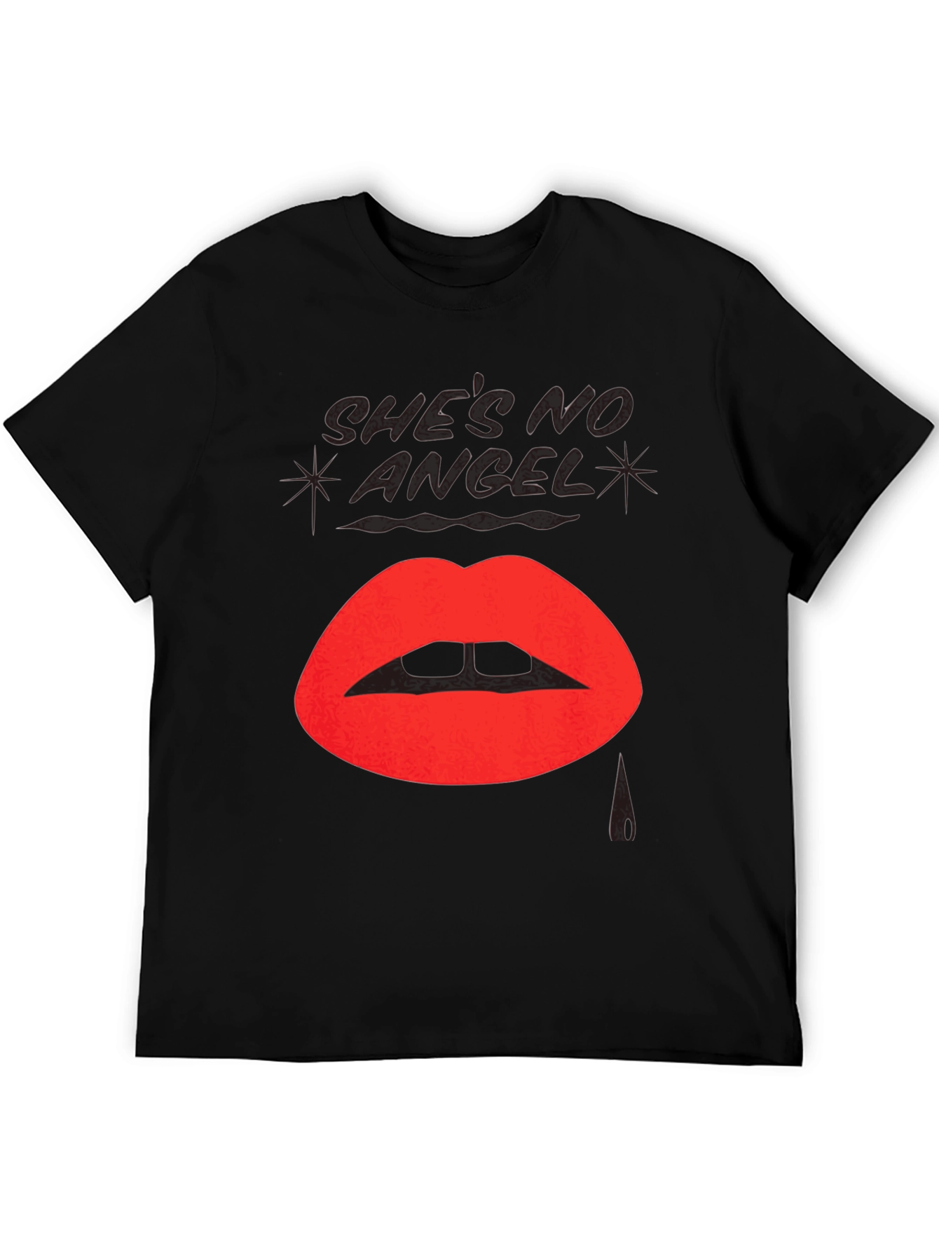 Shes No Angel Lip Print Black T-Shirt