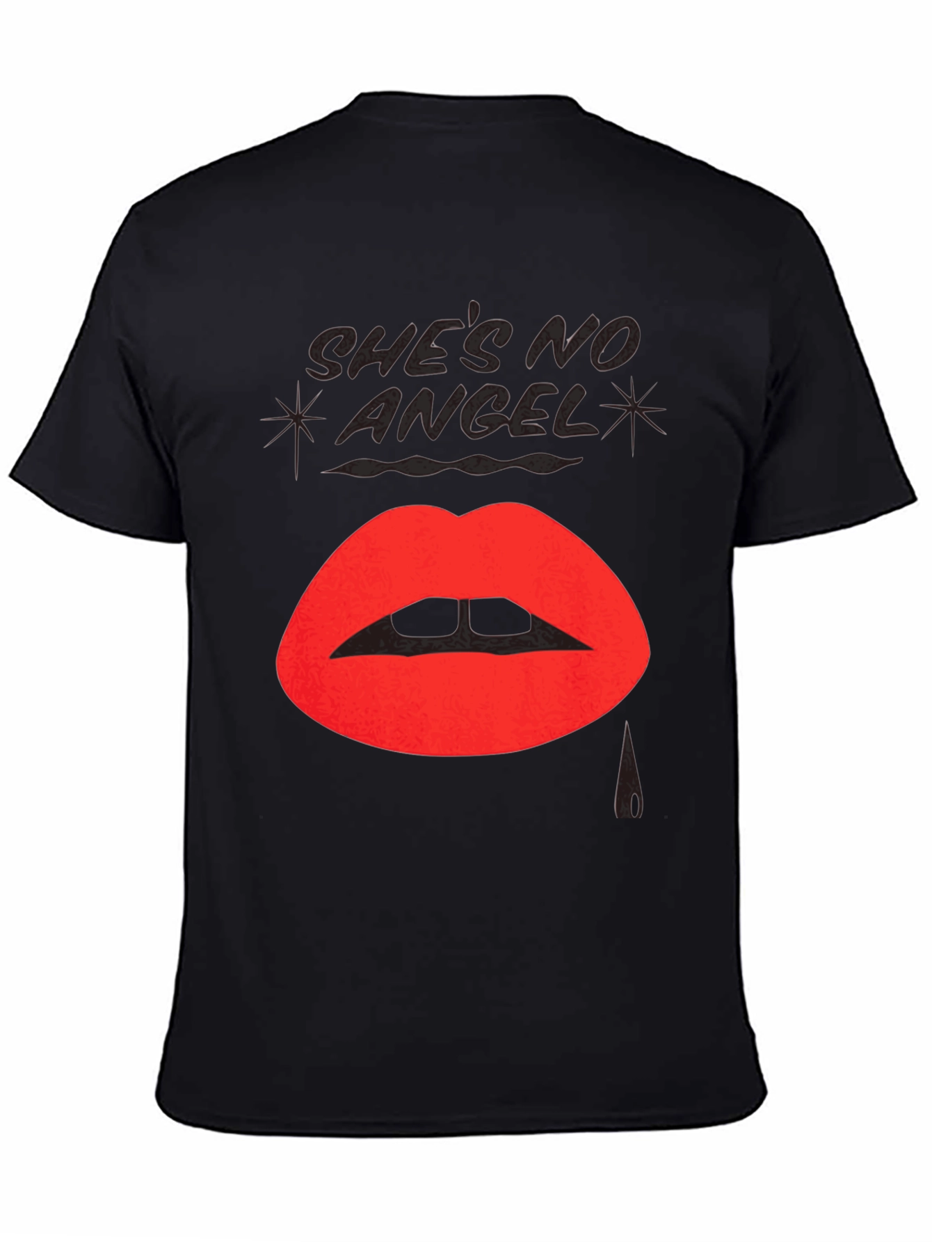 Shes No Angel Lip Print Black T-Shirt