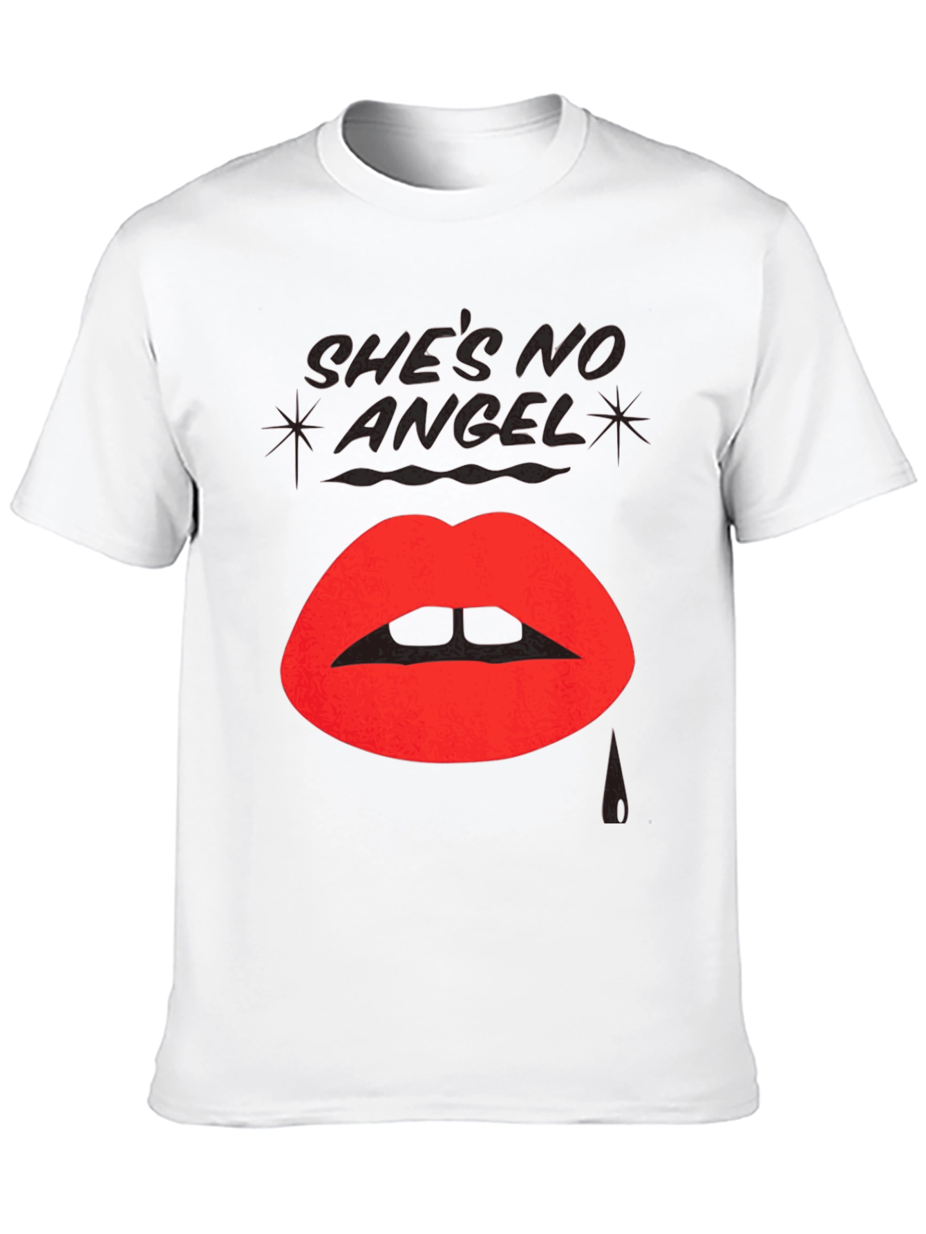 Shes No Angel Lip Print Black T-Shirt