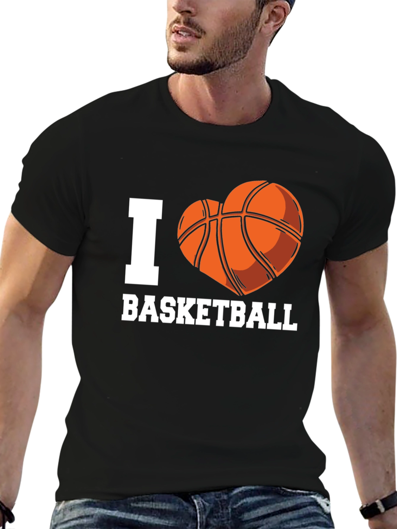 I Heart Basketball Graphic Tee - Black Cotton T-Shirt