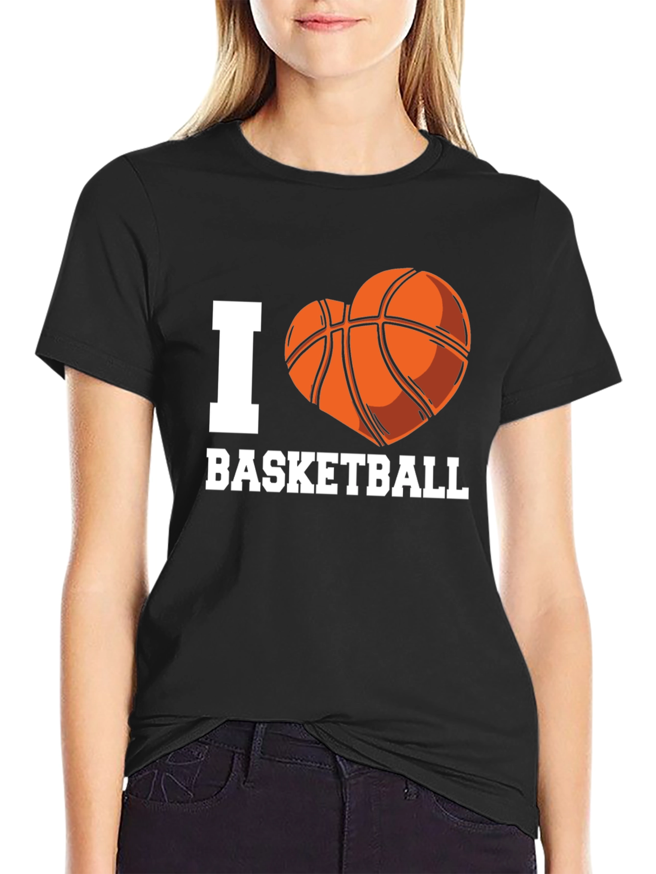 I Heart Basketball Graphic Tee - Black Cotton T-Shirt