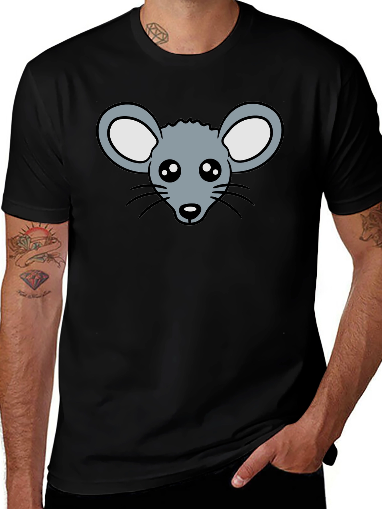 Cute Mouse Graphic T-Shirt - Black Cotton Tee