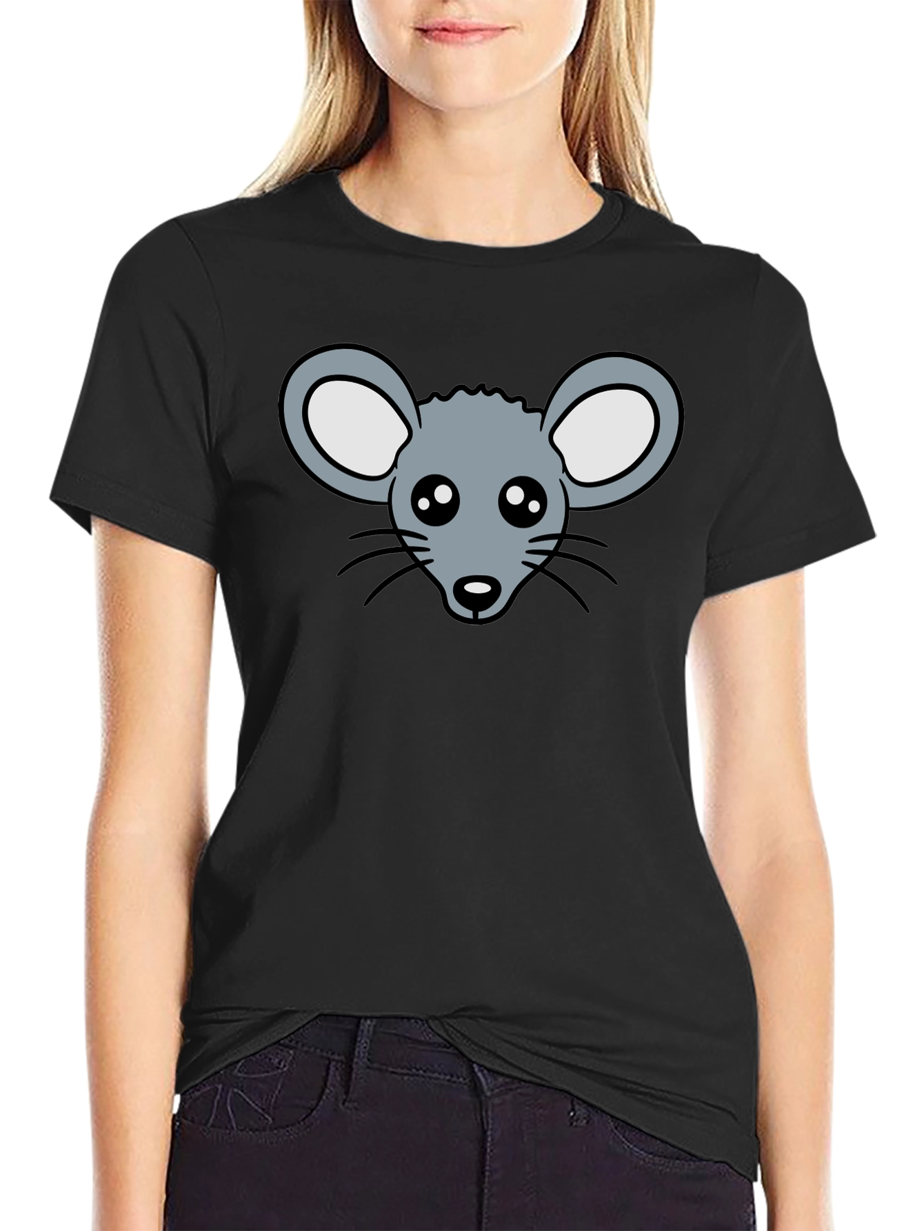 Cute Mouse Graphic T-Shirt - Black Cotton Tee