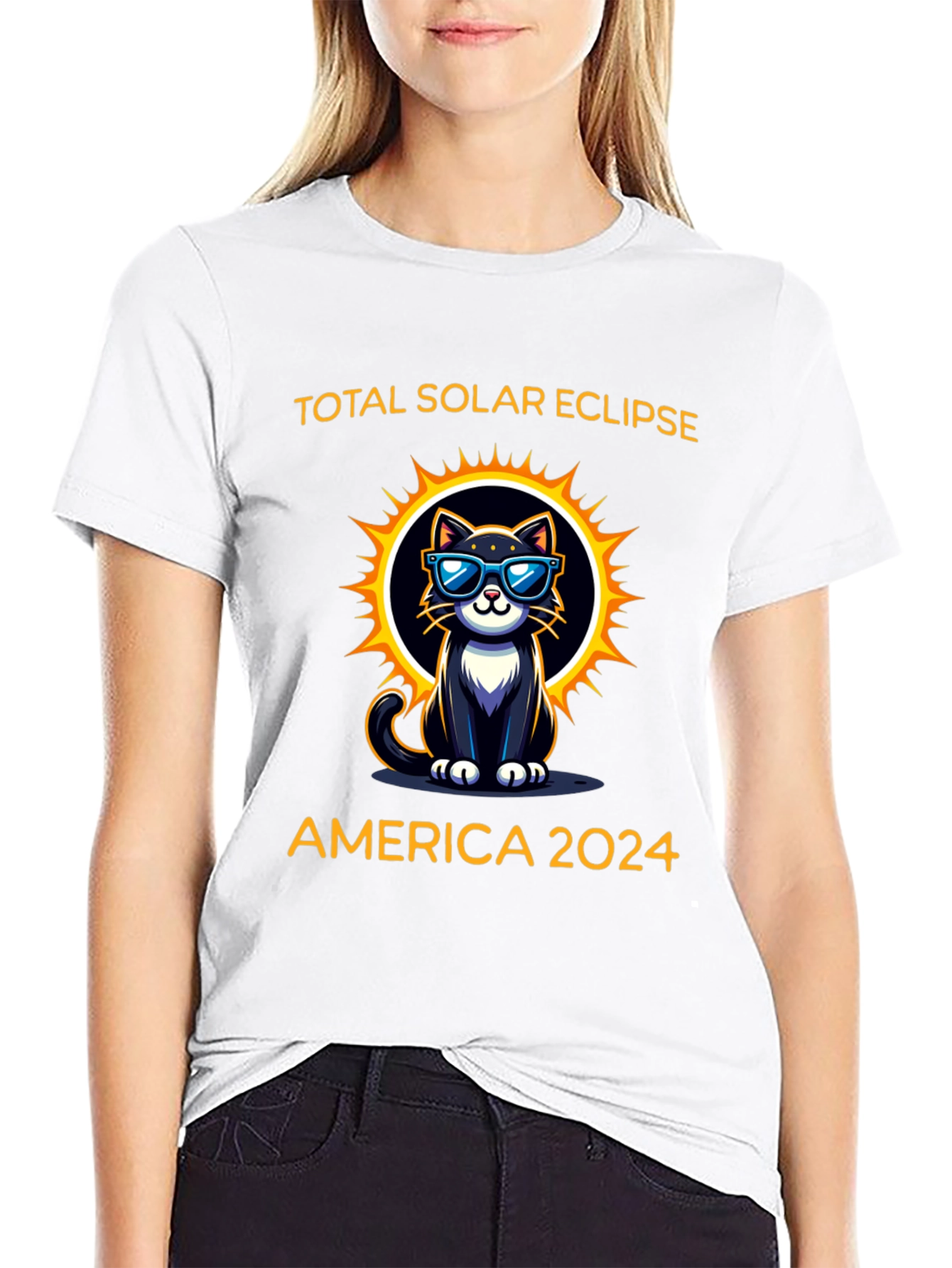 Total Solar Eclipse 2024 Cat Graphic T-Shirt