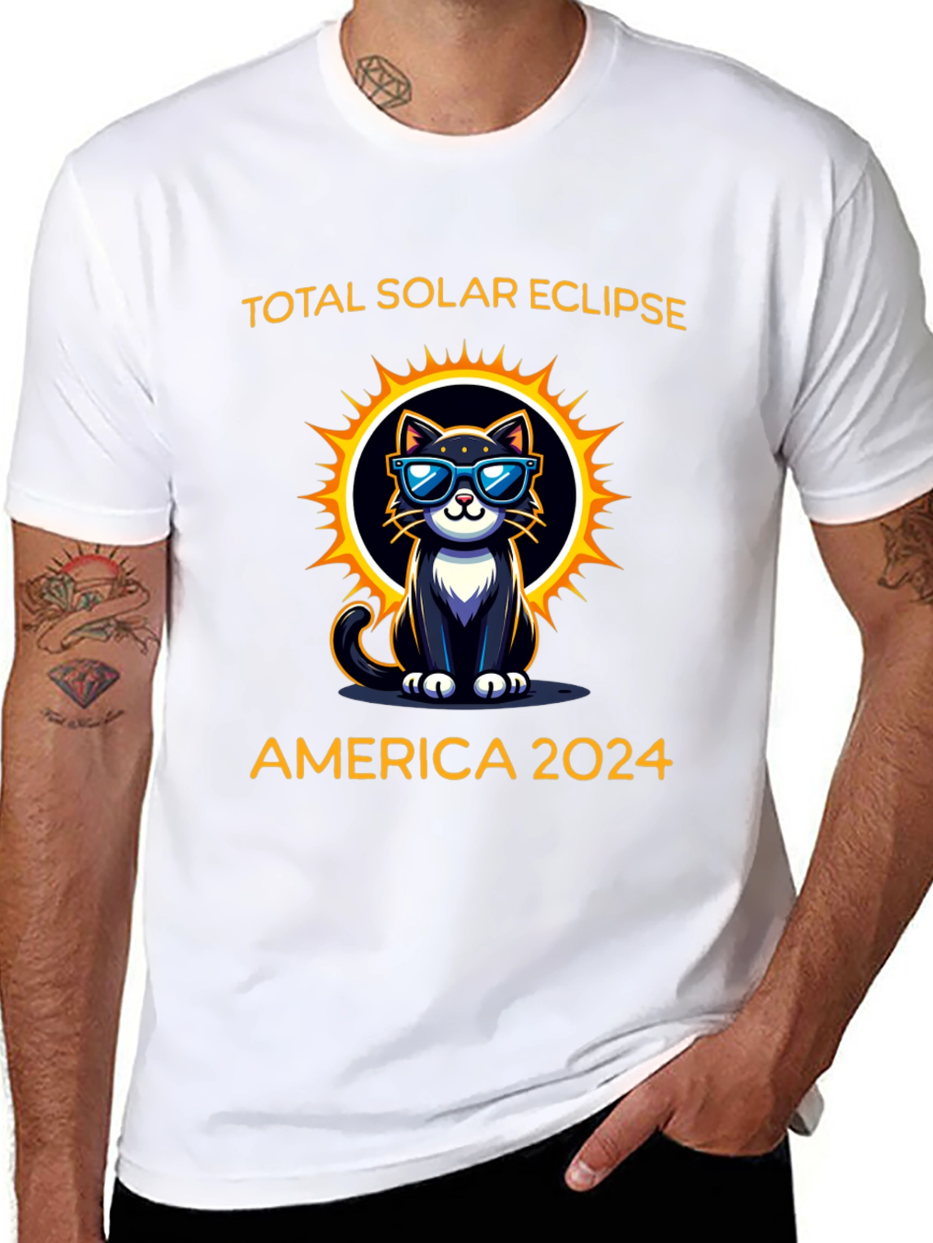 Total Solar Eclipse 2024 Cat Graphic T-Shirt