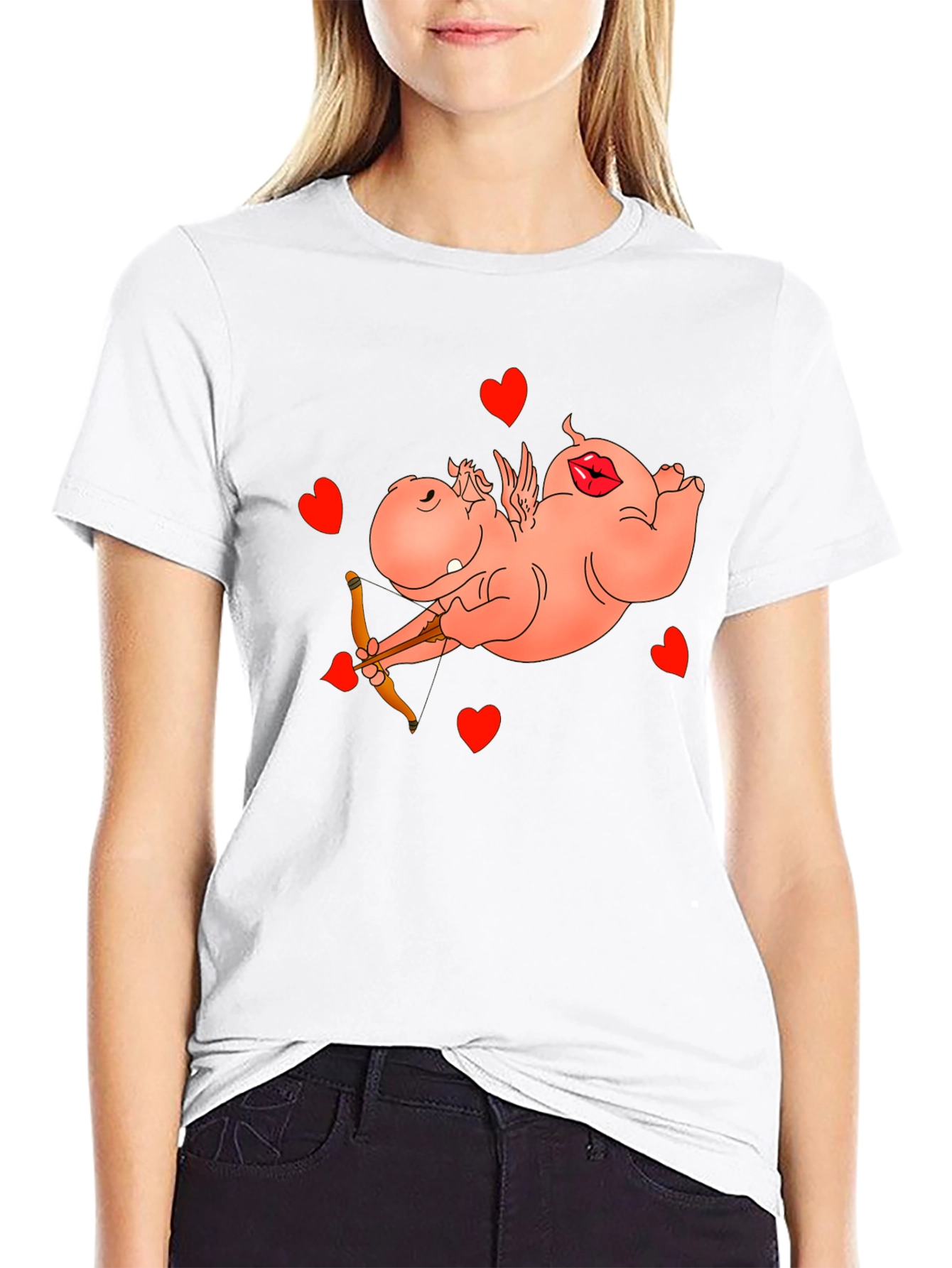 Cupid Hippo Graphic Tee - Funny Valentines Day Shirt