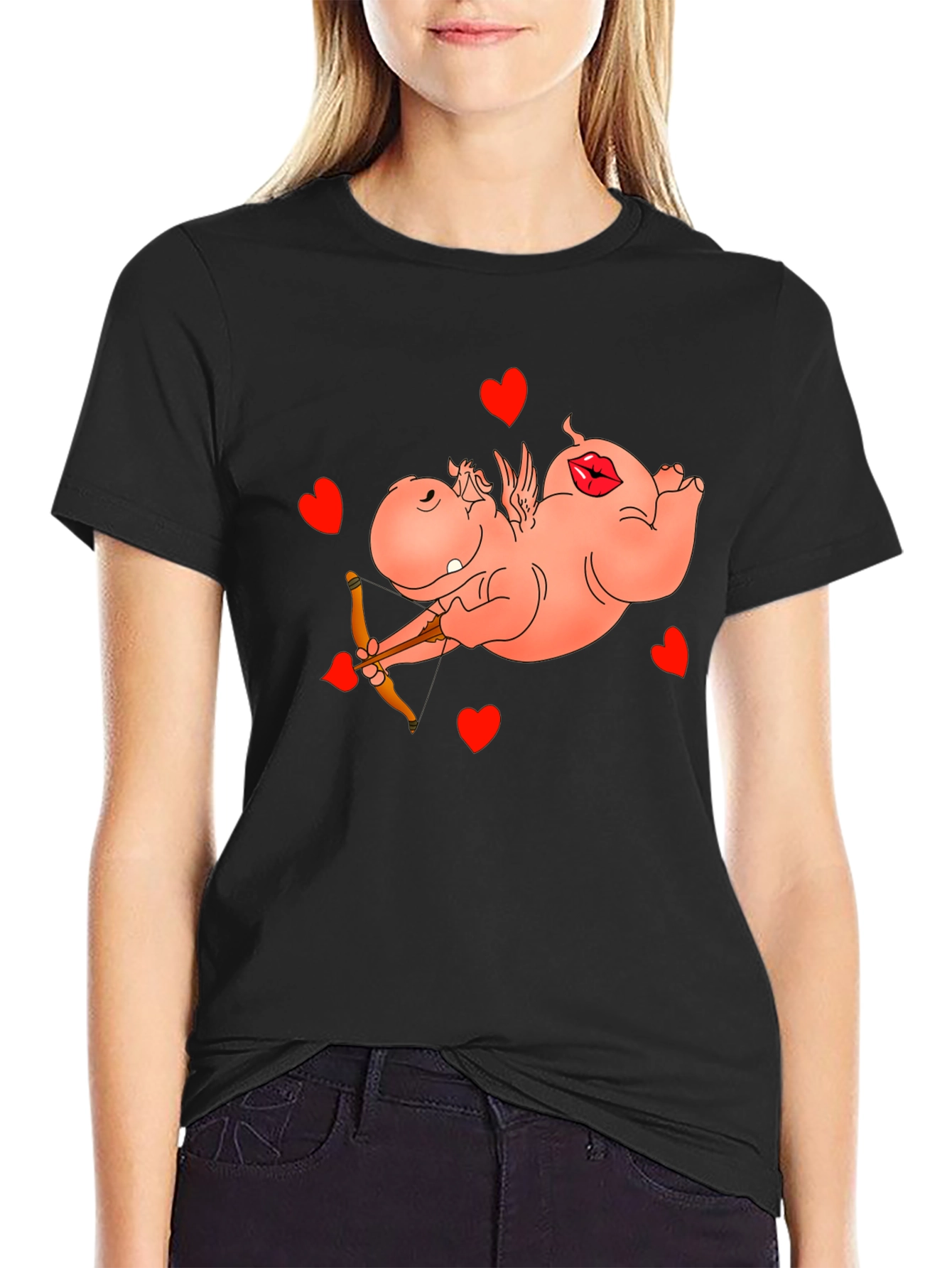 Cupid Hippo Graphic Tee - Funny Valentines Day Shirt
