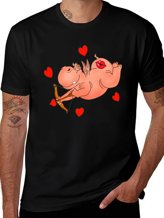 Cupid Hippo Graphic Tee - Funny Valentines Day Shirt