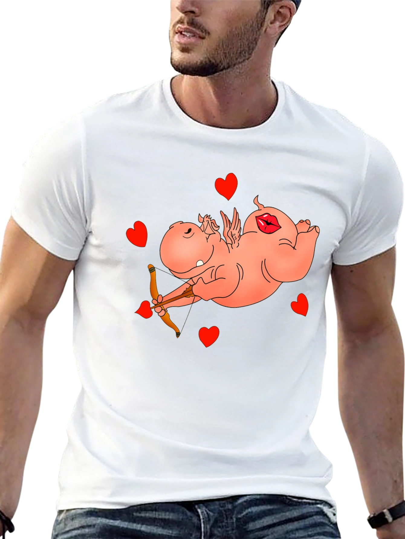 Cupid Hippo Graphic Tee - Funny Valentines Day Shirt