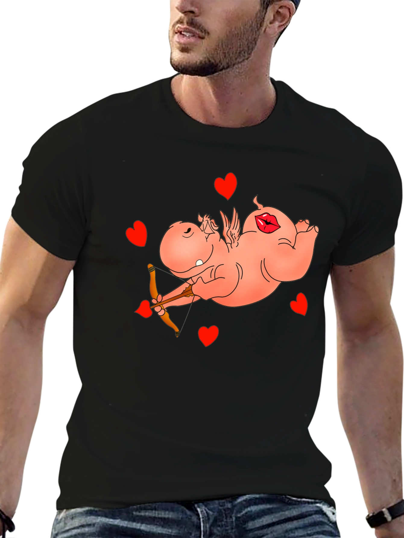 Cupid Hippo Graphic Tee - Funny Valentines Day Shirt