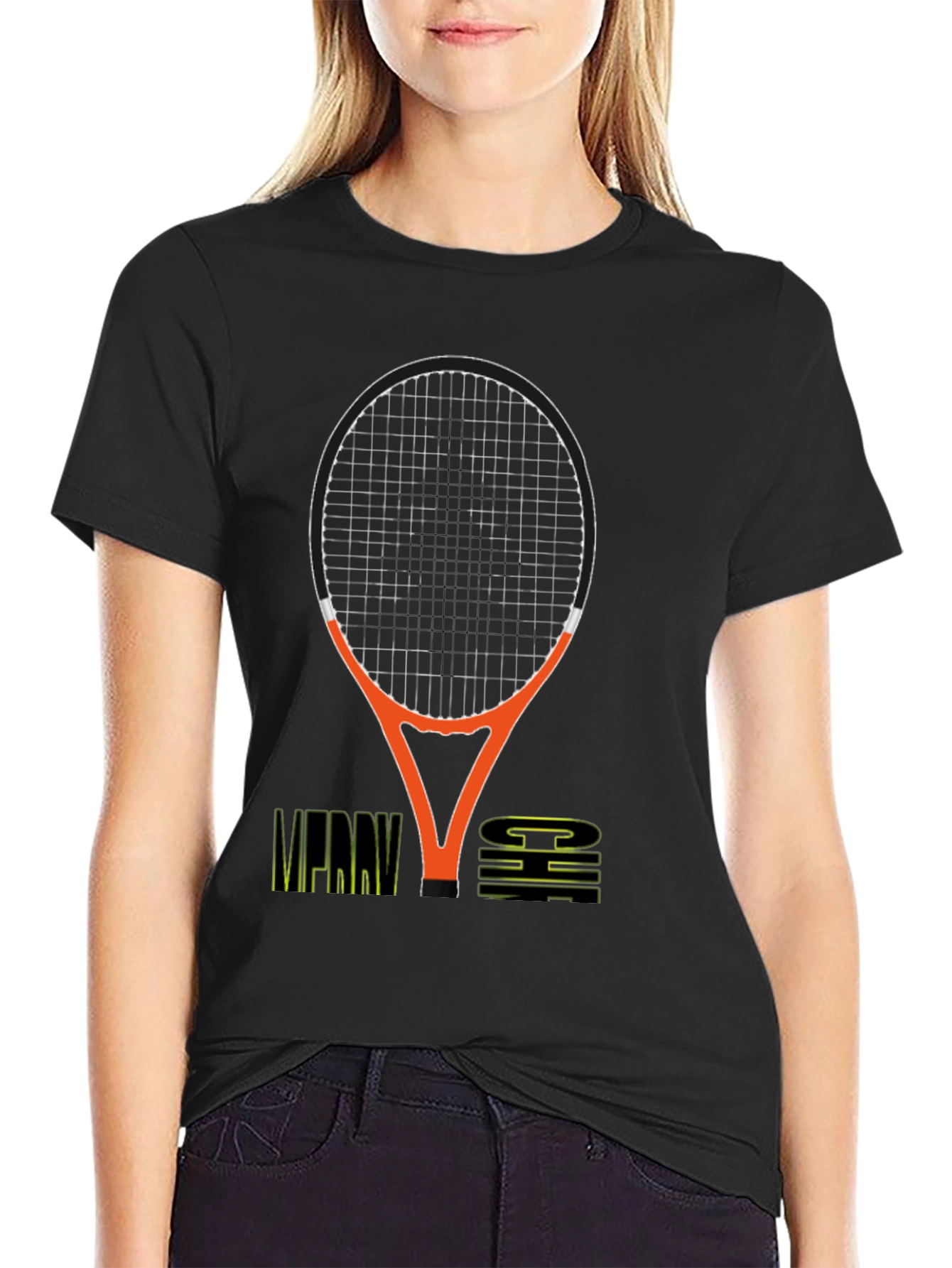 Merry Chi Christmas Tennis Racket Graphic T-Shirt