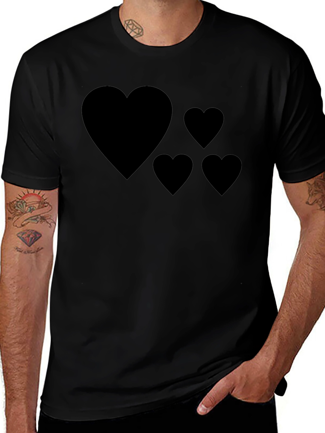 Mens Black T-Shirt with Heart Graphic