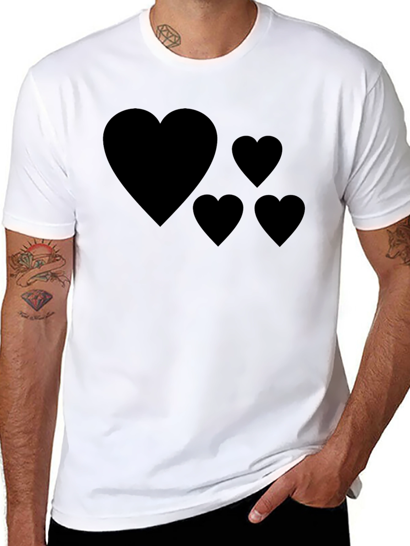 Mens Black T-Shirt with Heart Graphic