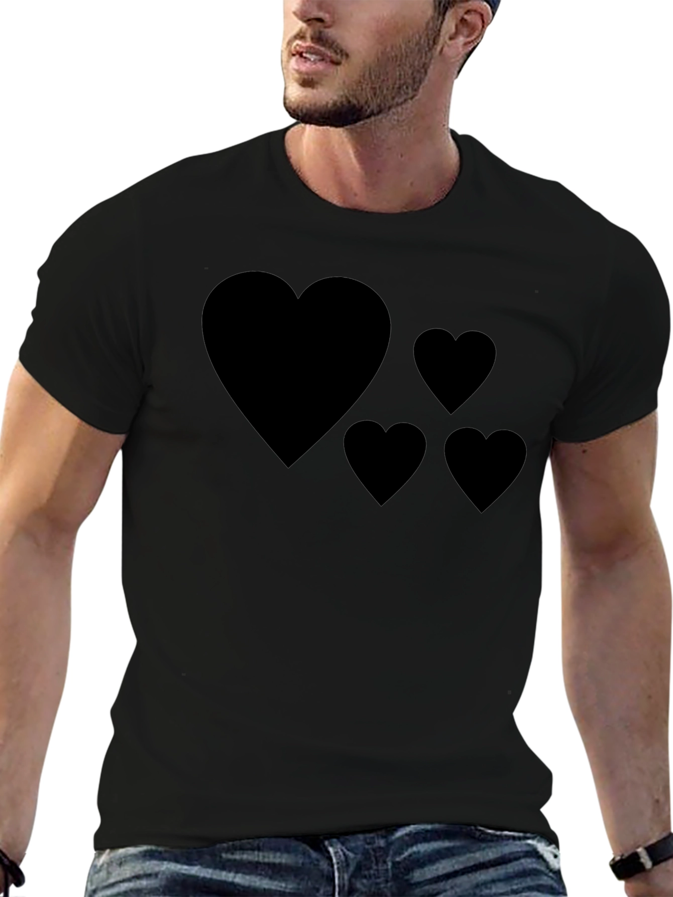Mens Black T-Shirt with Heart Graphic