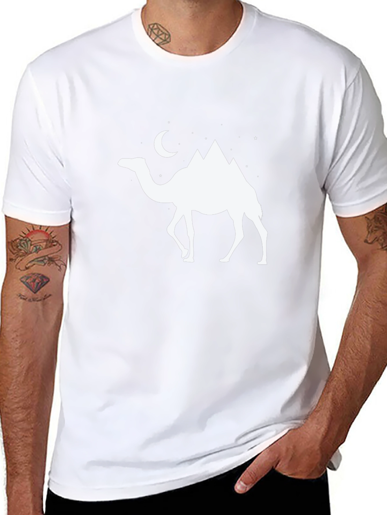 Camel Moon Desert T-Shirt - Black Cotton Tee