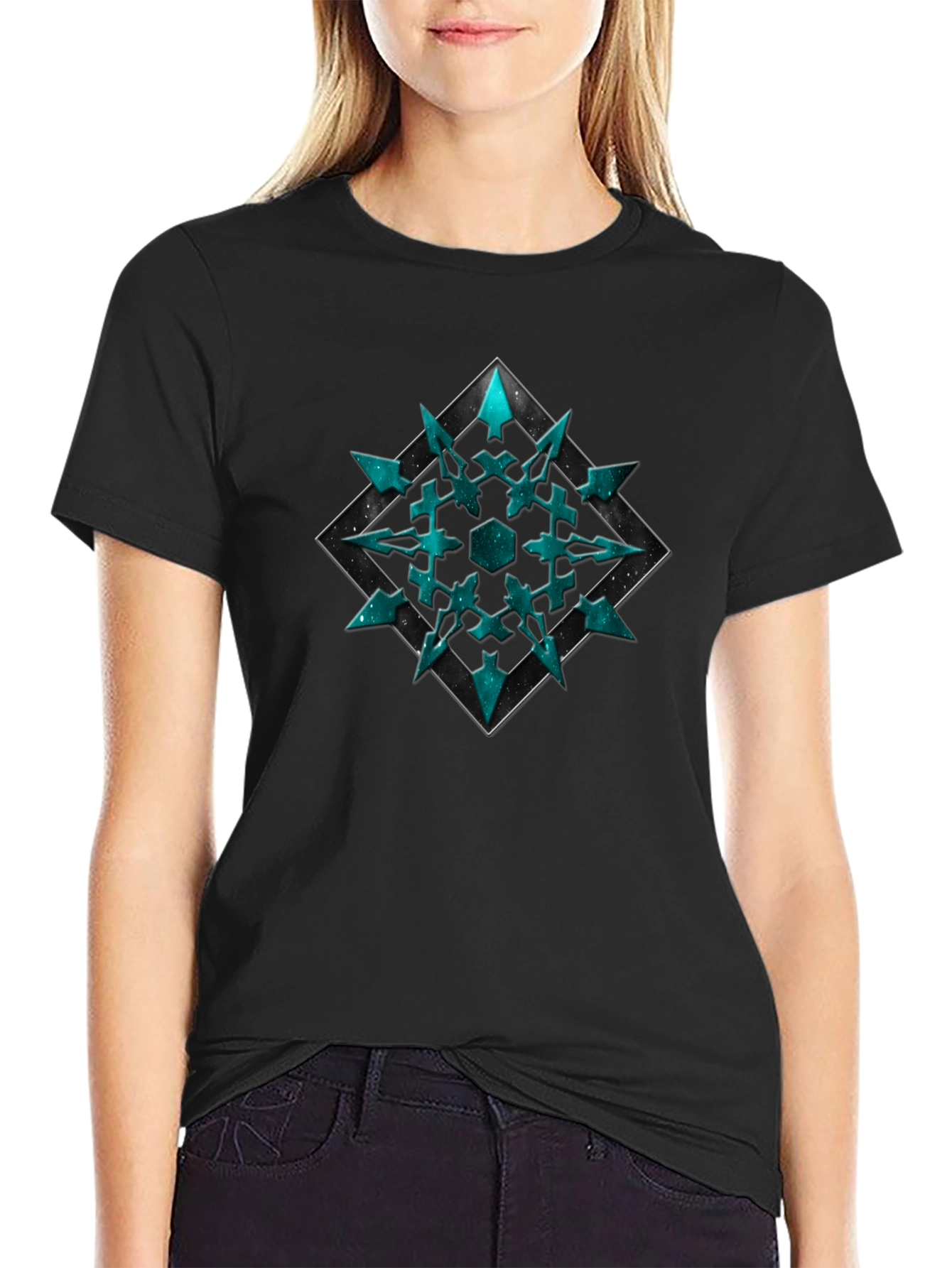 Geometric Teal Snowflake T-Shirt