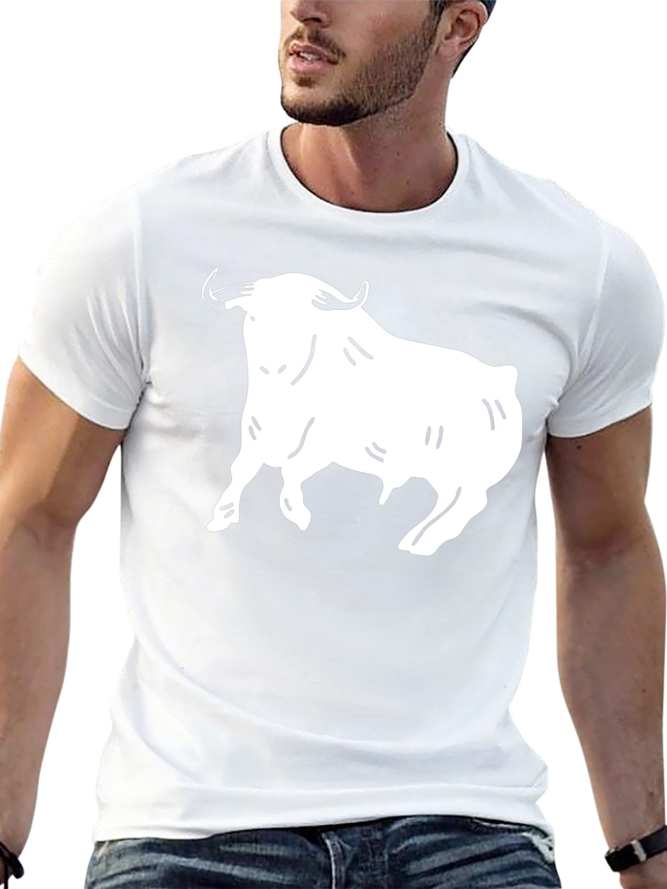 Black T-Shirt with White Bull Graphic