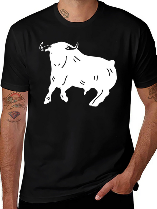 Black T-Shirt with White Bull Graphic