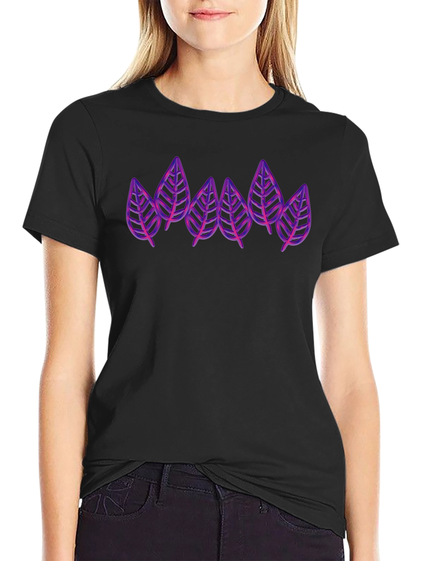 Modern Leaf Design Black T-Shirt